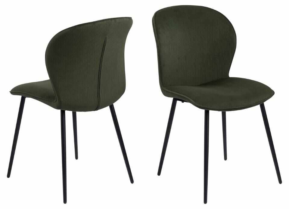 Set 2 scaune tapitate cu stofa si picioare metalice Evelyn Verde Olive / Negru, l43,5xA58,5xH82,5 cm