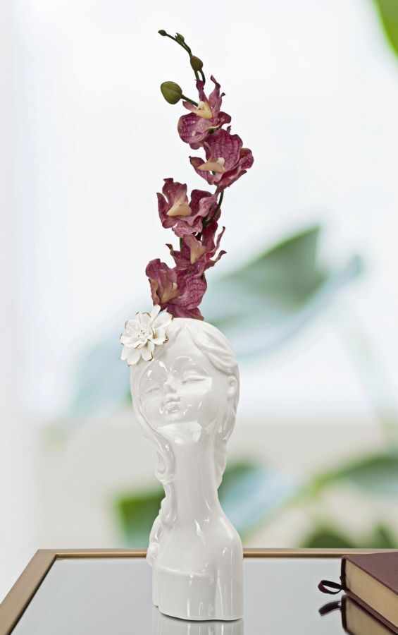 Vaza decorativa din portelan, Young Lady Flower Alb / Auriu, L10,5xl10xH24,7 cm