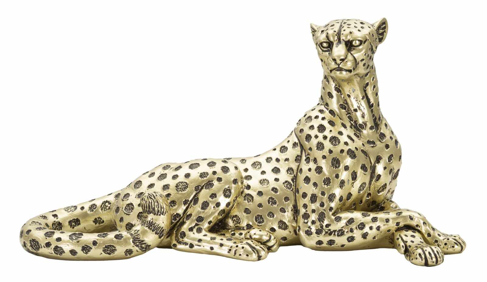 Decoratiune din rasina Leopard Points Lying Down Auriu / Negru, L27,3xl10,3xH13,9 cm