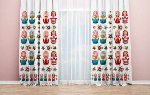 Set 2 draperii Matryoshka, Oyo Kids, 140x240 cm, poliester, multicolor