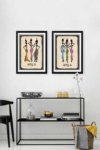 Set 2 tablouri decorative Africa Black, Tablo center, 34x44 cm, MDF, multicolor