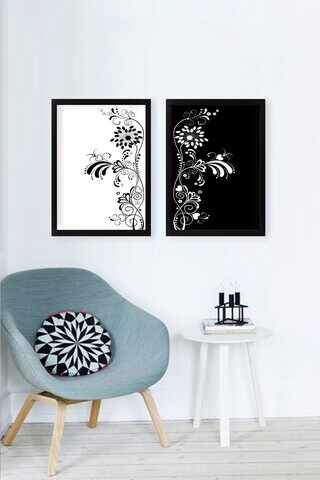 Set 2 tablouri decorative Black and White Harmony, Tablo center, 34x44 cm, MDF, alb/negru