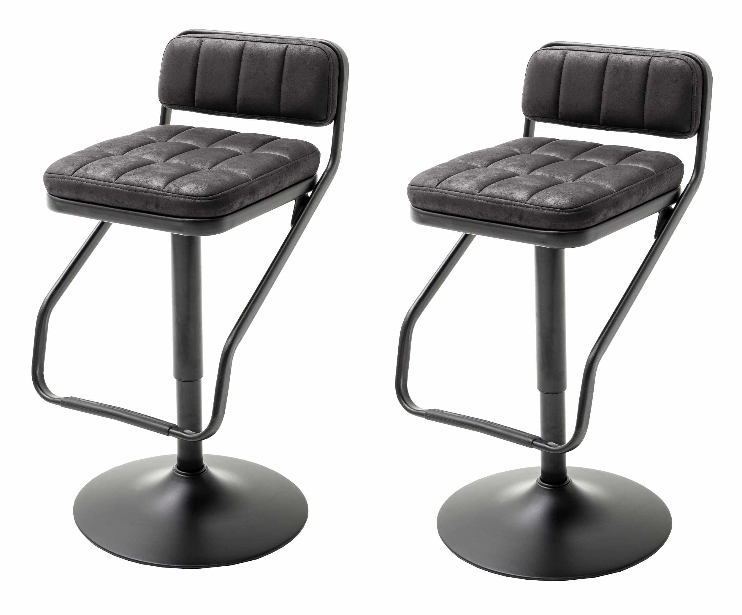Set 2 scaune de bar rotative tapitate cu stofa si picioare metalice, Dundee Antracit / Negru, l42xA50xH80-102 cm