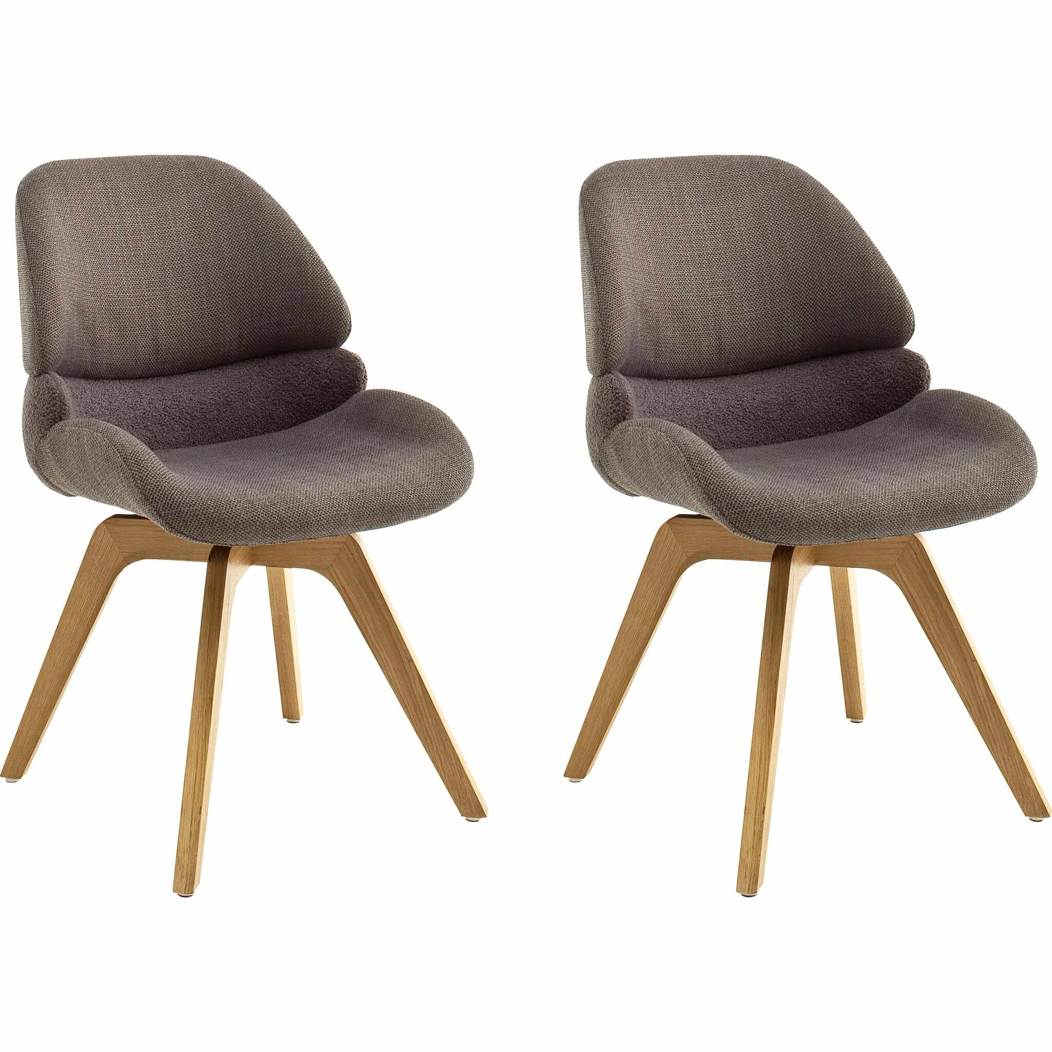 Set 2 scaune rotative tapitate cu stofa si picioare din lemn, Henderson Capuccino / Stejar, l52xA65xH85 cm