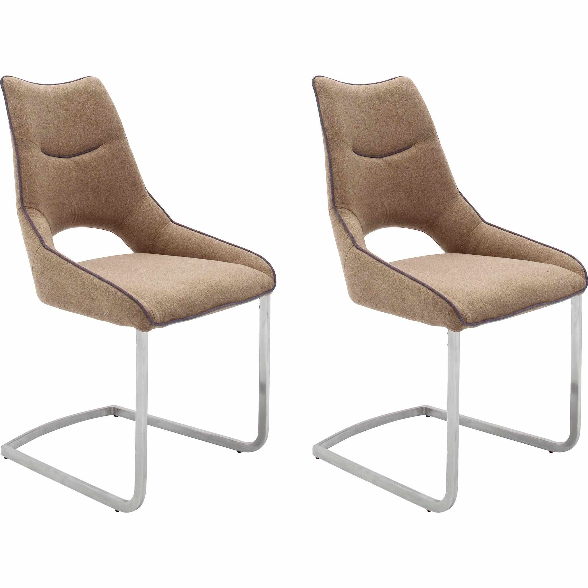 Set 2 scaune tapitate cu stofa, cu picioare metalice Aldrina Capuccino / Crom, l53xA62xH96 cm
