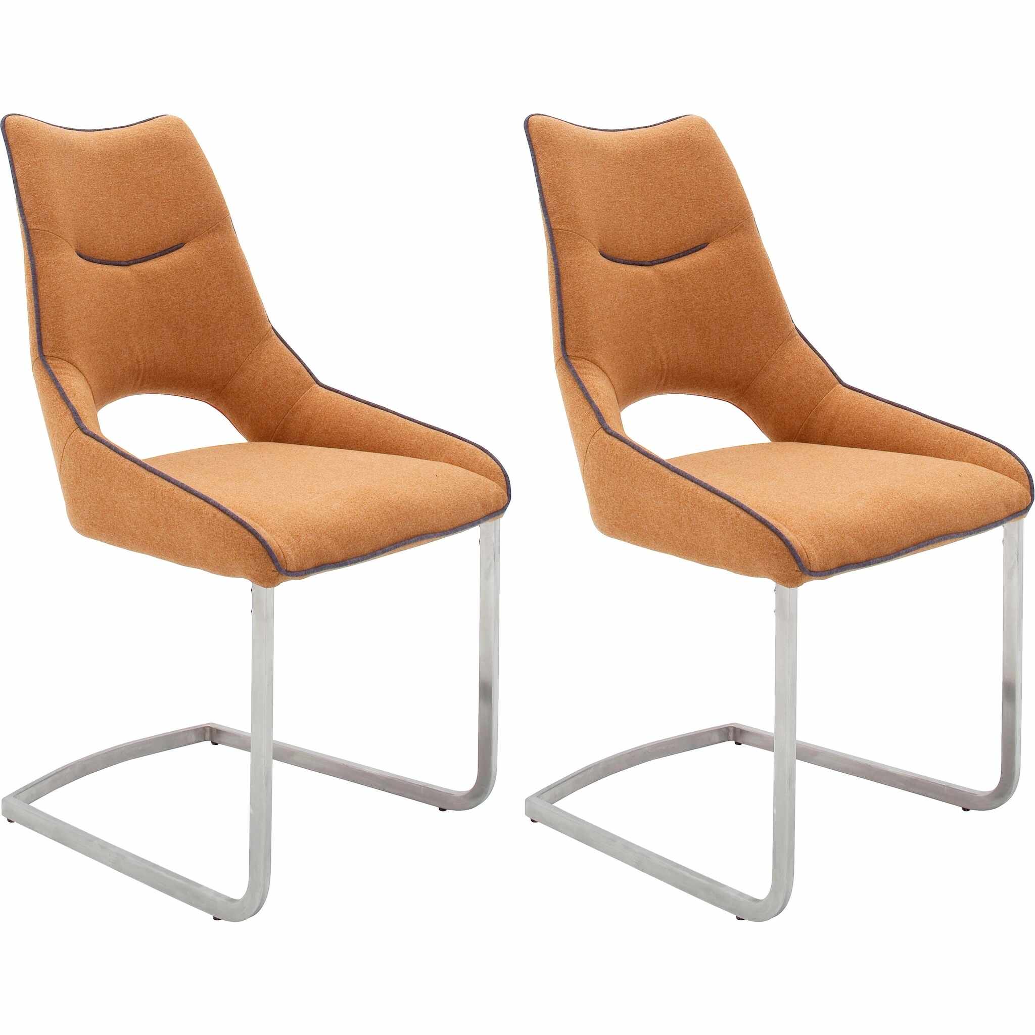 Set 2 scaune tapitate cu stofa, cu picioare metalice Aldrina Curry / Crom, l53xA62xH96 cm