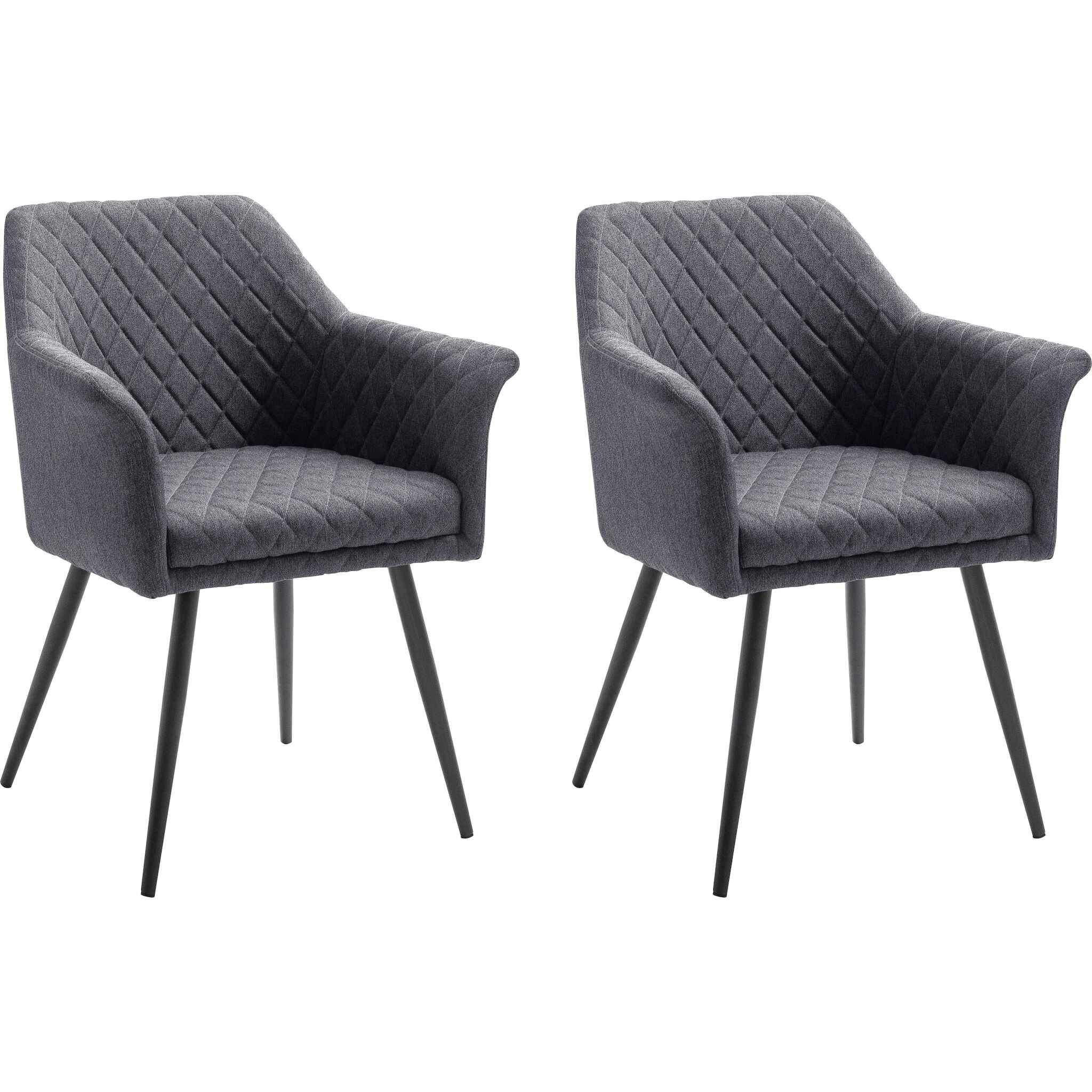 Set 2 scaune tapitate cu stofa si picioare metalice, Covina Antracit / Negru, l62xA60xH82 cm
