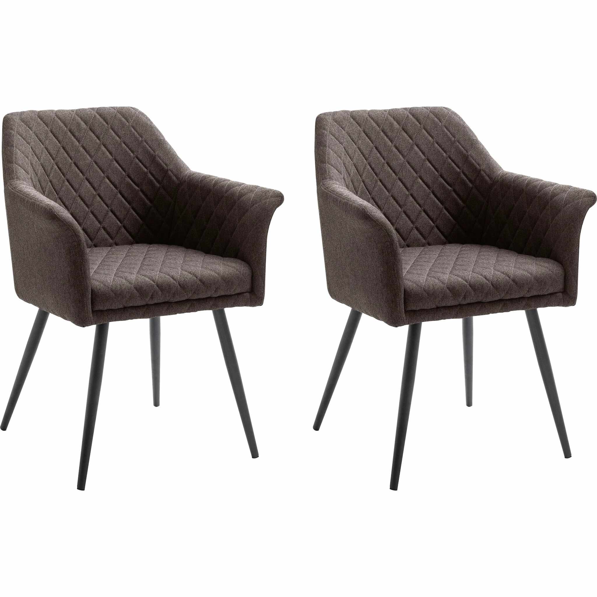 Set 2 scaune tapitate cu stofa si picioare metalice, Covina Maro / Negru, l62xA60xH82 cm