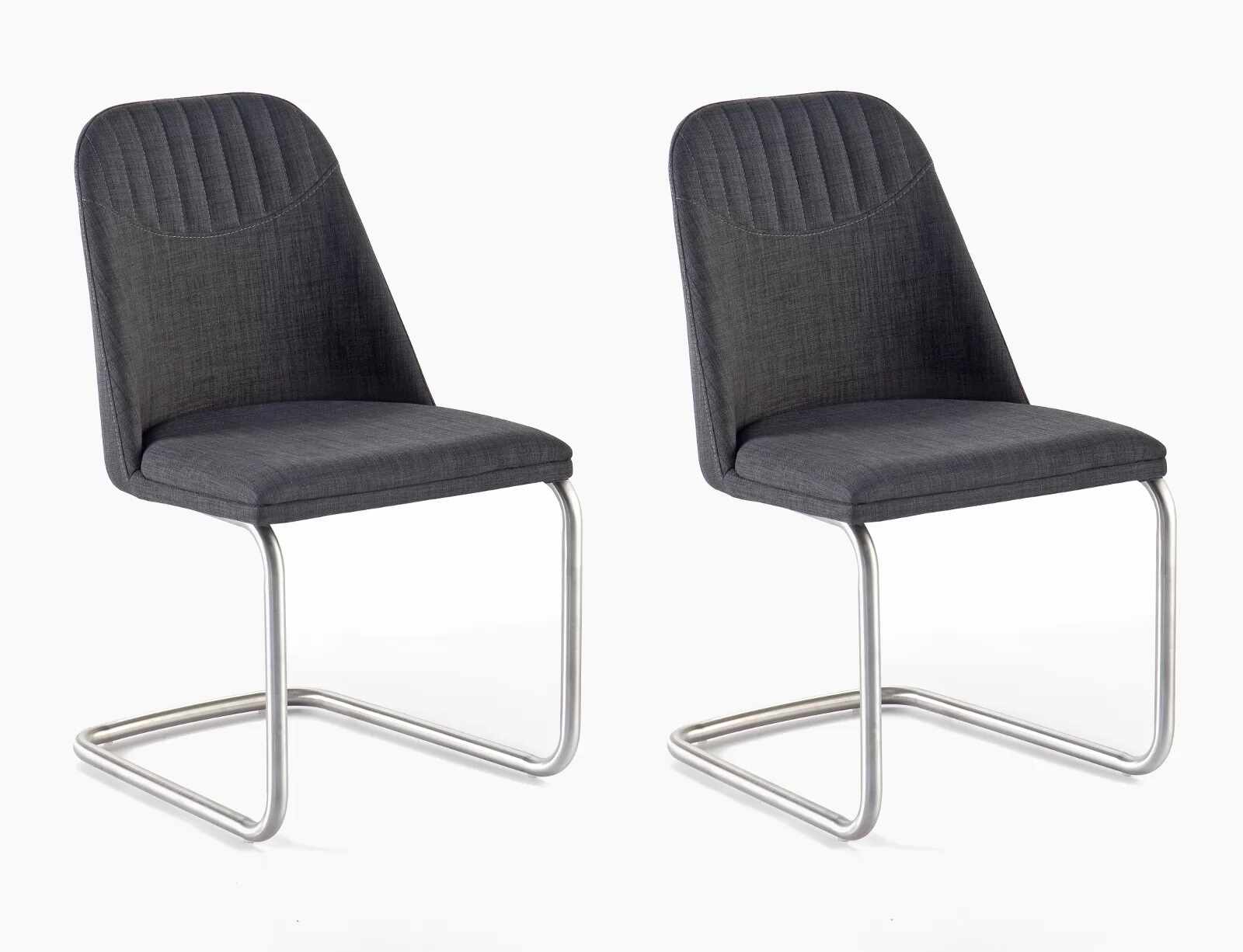Set 2 scaune tapitate cu stofa si picioare metalice, Elara Swing A Gri / Crom, l45xA55xH87 cm