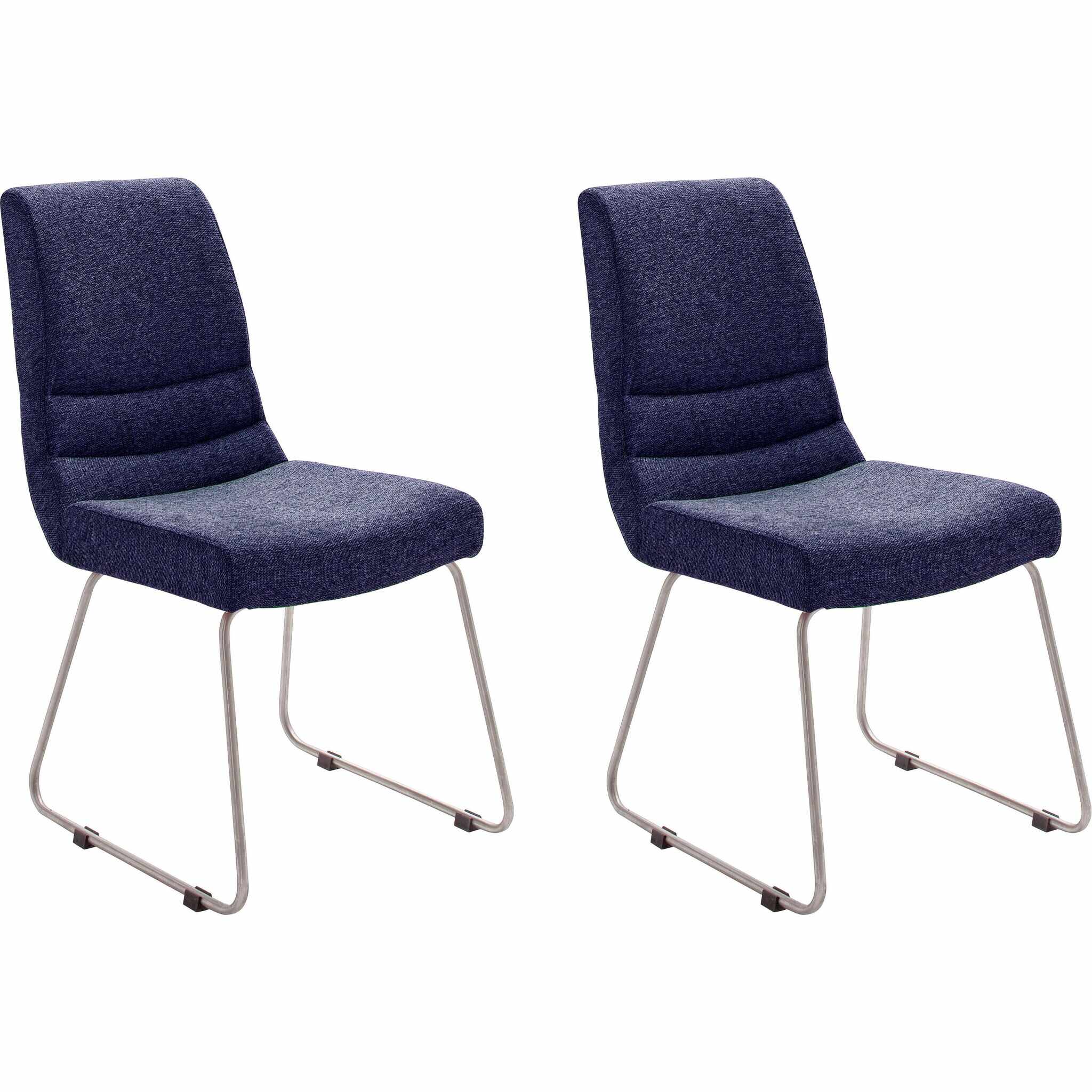 Set 2 scaune tapitate cu stofa si picioare metalice, Montera Skid Albastru / Crom, l45xA65xH89 cm