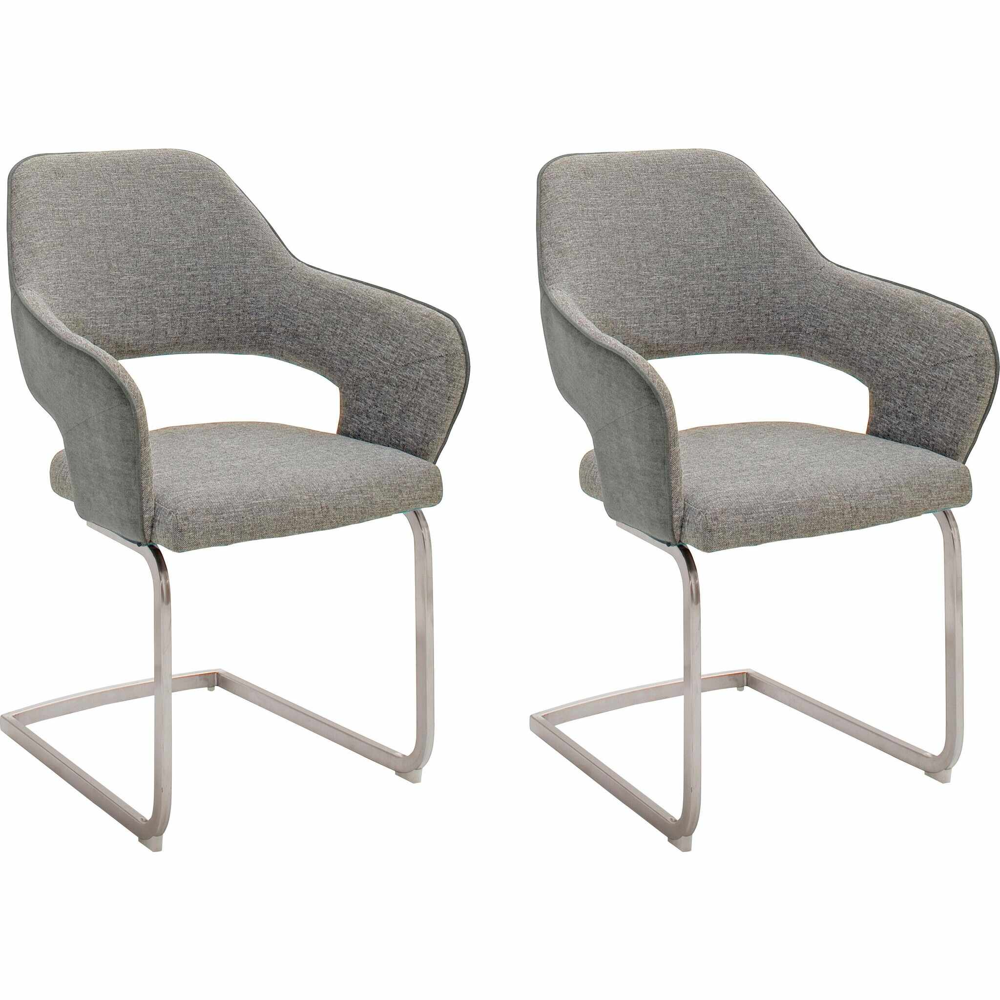 Set 2 scaune tapitate cu stofa si picioare metalice, Newcastle Swing Gri / Crom, l58xA59xH89 cm
