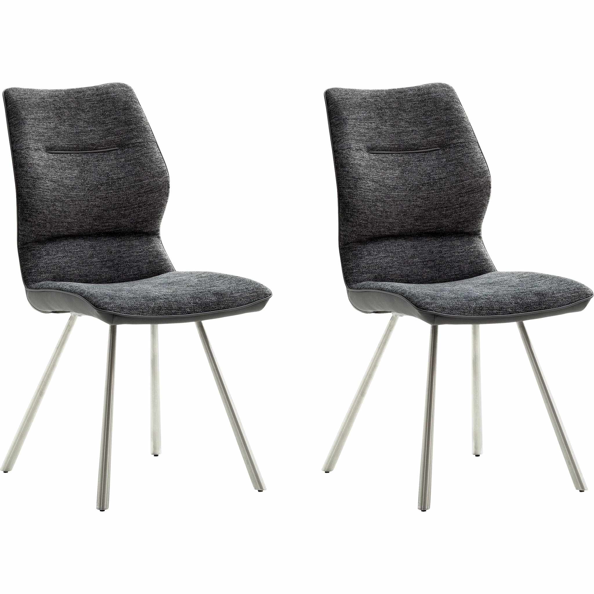 Set 2 scaune tapitate cu stofa si piele ecologica, cu picioare metalice, Orlando Antracit / Crom, l46xA63xH92 cm