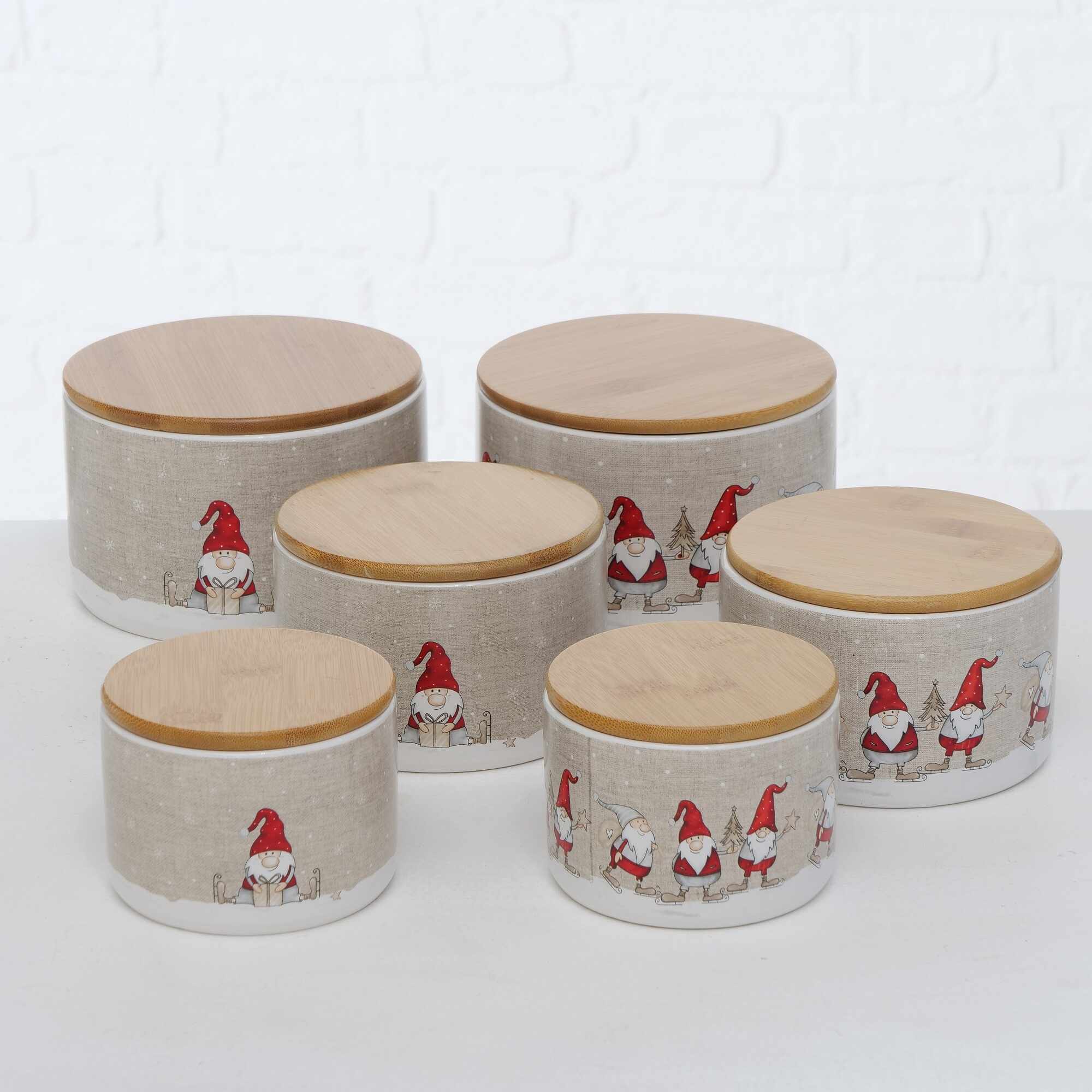 Set 3 recipiente din ceramica pentru depozitare Bolle Gri, Modele Asortate, Ø16xH10 cm / Ø13xH9 cm / Ø11xH8 cm