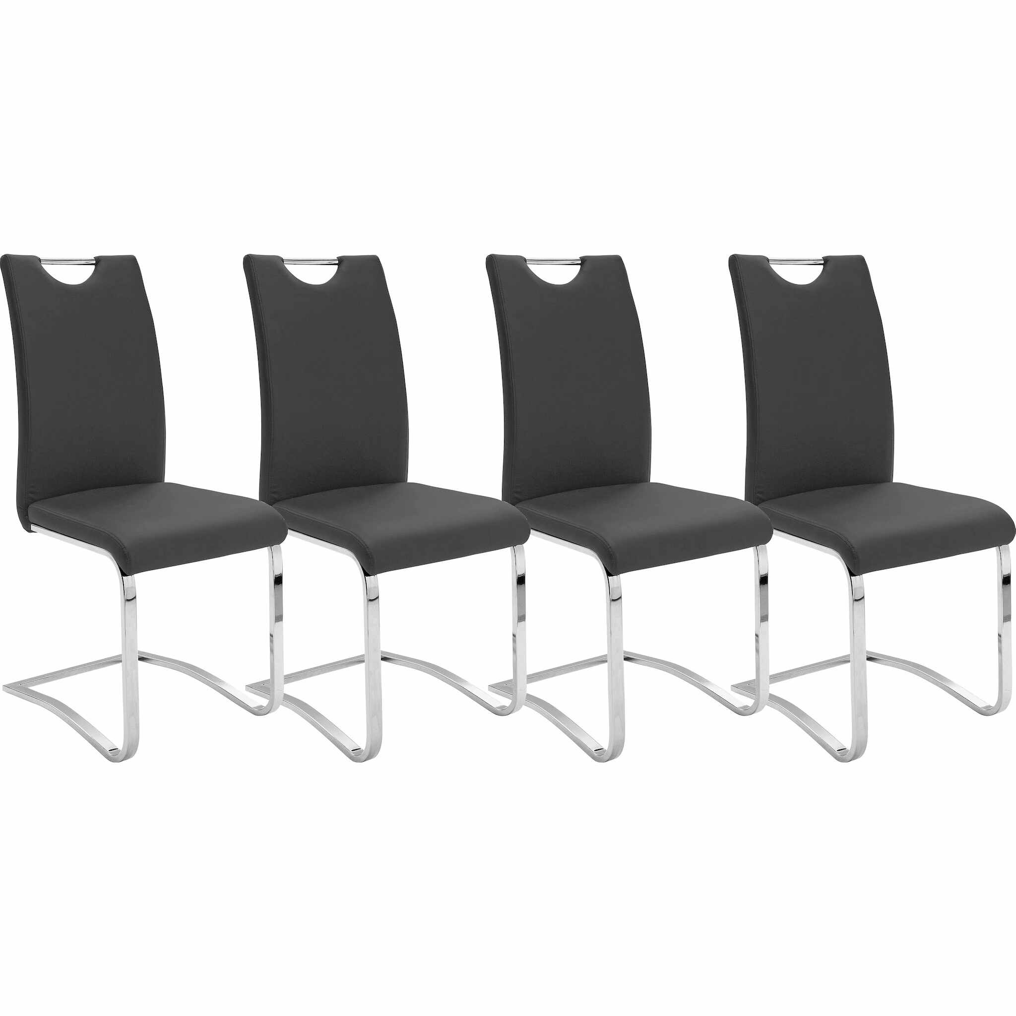 Set 4 scaune tapitate cu piele ecologica si picioare metalice, Koeln Negru / Crom, l43xA57xH100 cm