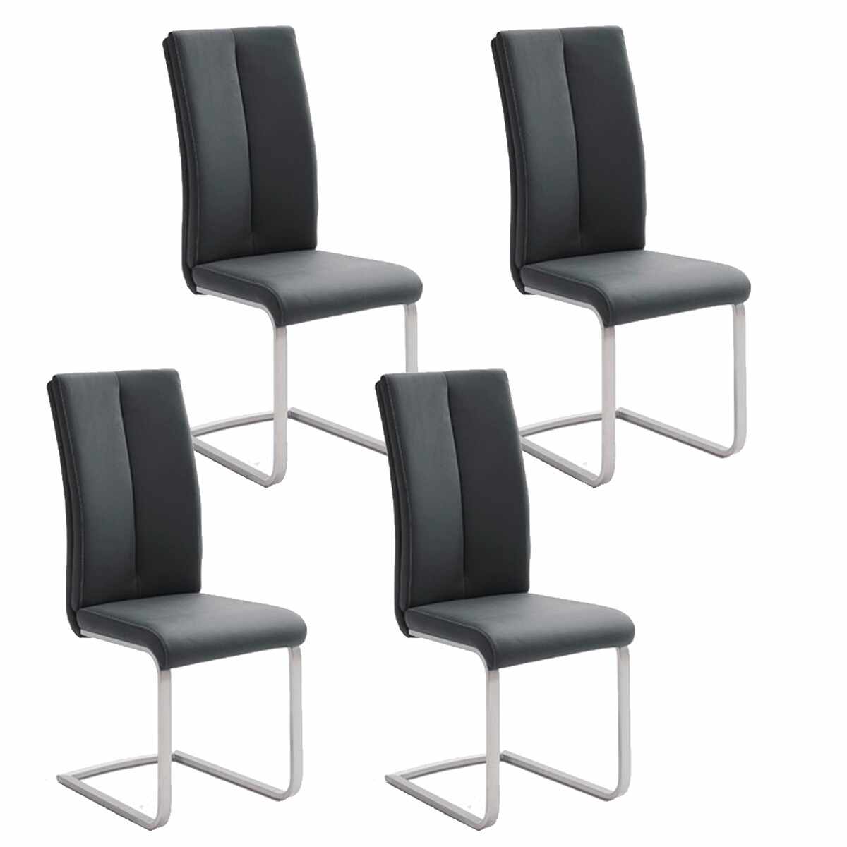 Set 4 scaune tapitate cu piele ecologica si picioare metalice, Paulo II Negru / Crom, l42xA61xH104 cm
