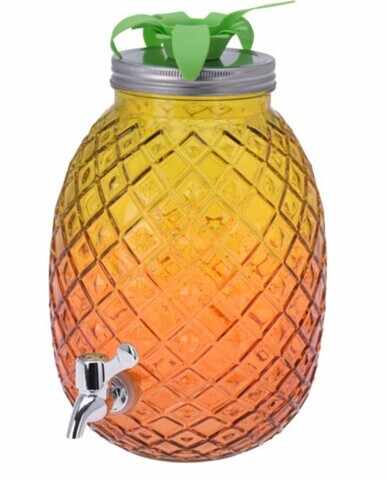Dispenser pentru bauturi Pineapple, 4.7 L, 16x28 cm, sticla, galben/portocaliu