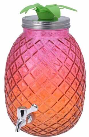 Dispenser pentru bauturi Pineapple, 4.7 L, 16x28 cm, sticla, roz/portocaliu