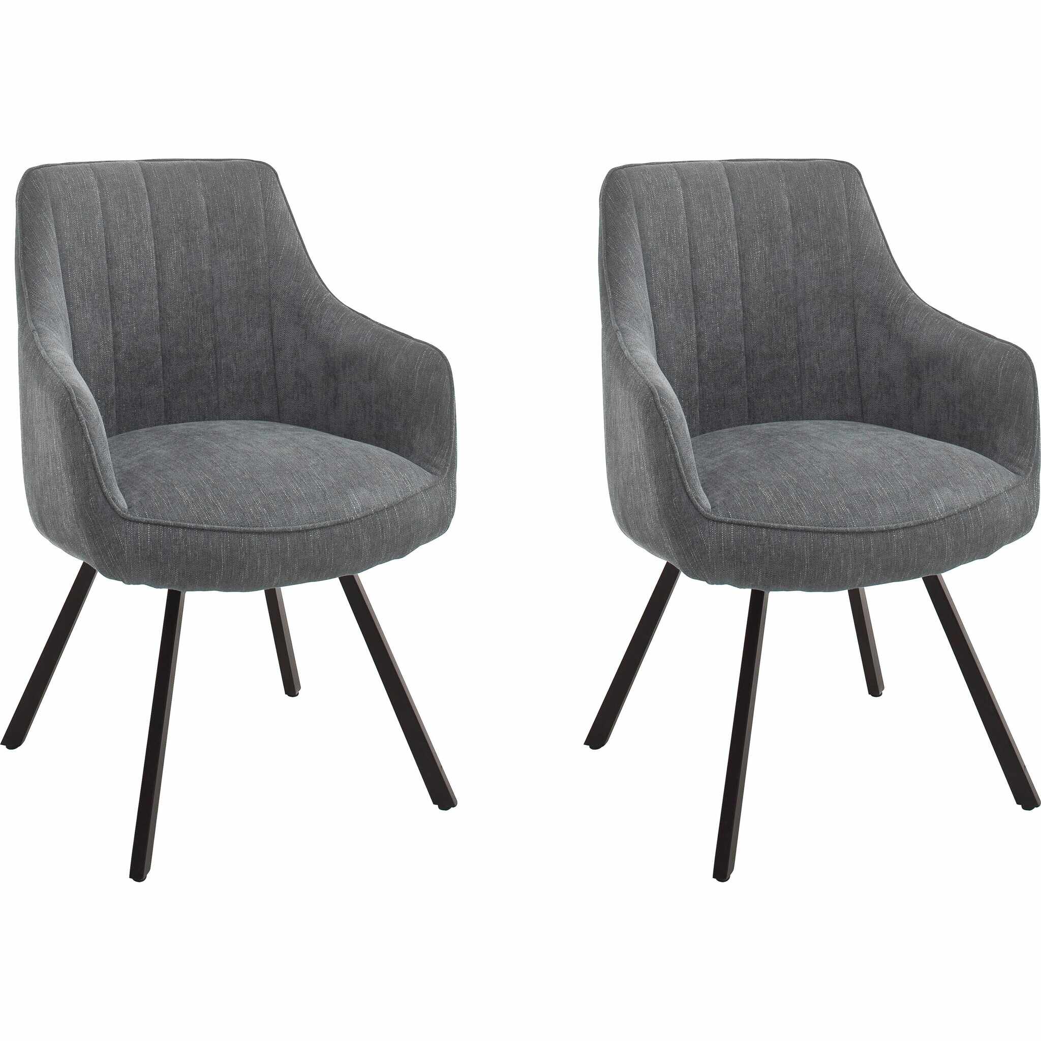 Set 2 scaune rotative tapitate cu stofa si picioare metalice, Sassello Gri / Negru, l60xA61xH87 cm