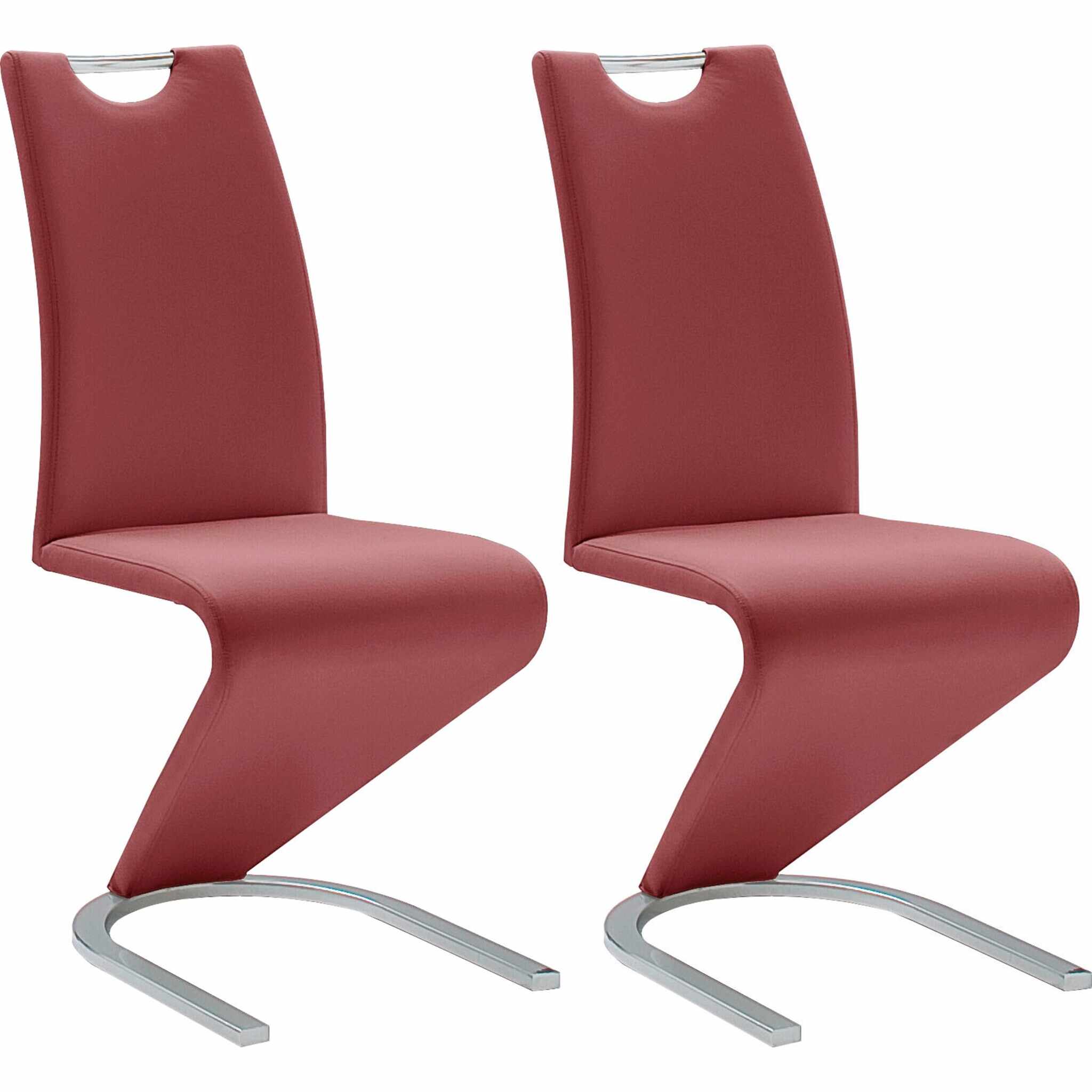 Set 2 scaune tapitate cu piele ecologica si picioare metalice, Amado Bordeaux / Crom, l45xA62xH102 cm