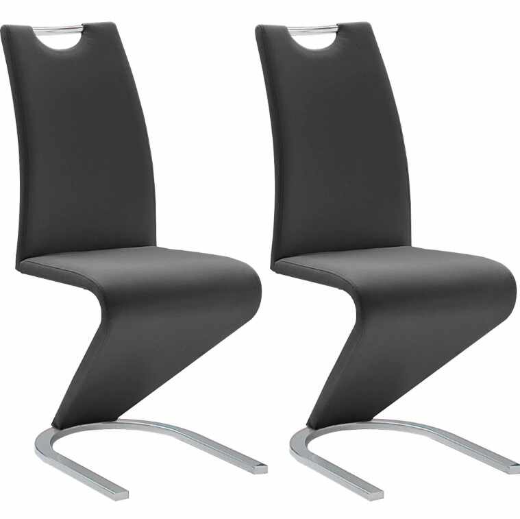 Set 2 scaune tapitate cu piele ecologica si picioare metalice, Amado Negru / Crom, l45xA62xH102 cm