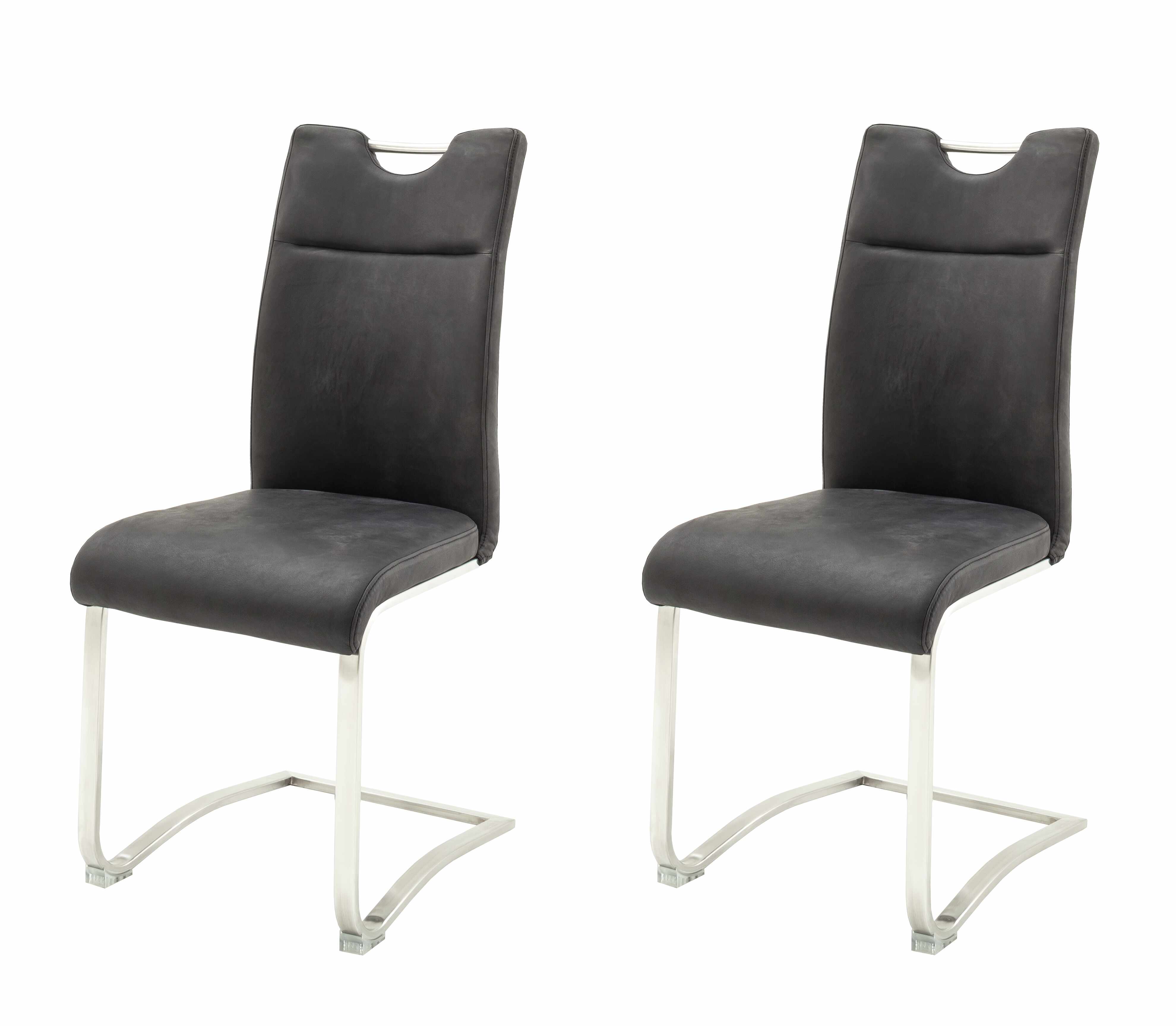 Set 2 scaune tapitate cu piele si picioare metalice, Zagreb Antracit / Crom, l45xA60xH102 cm