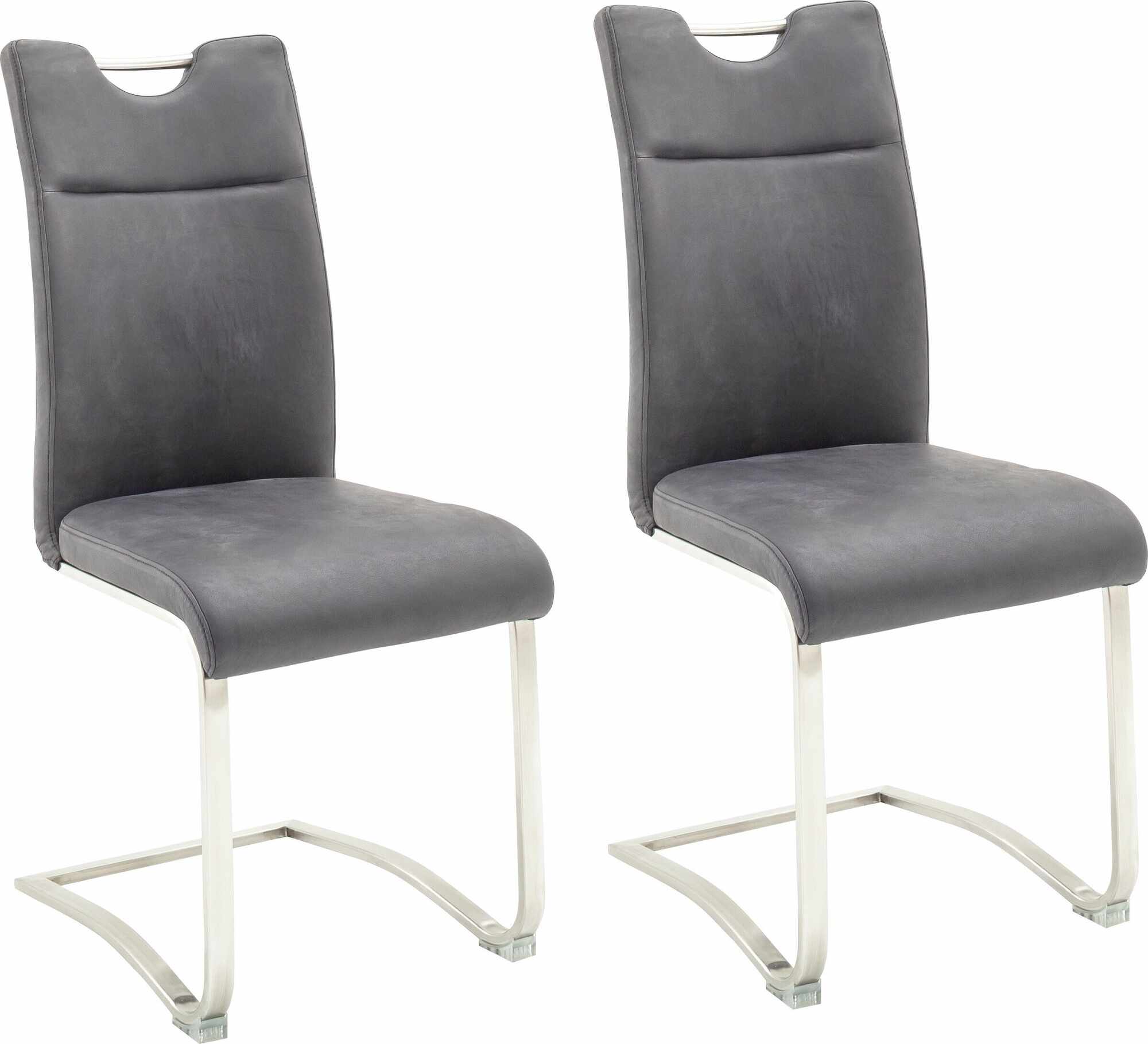 Set 2 scaune tapitate cu piele si picioare metalice, Zagreb Gri / Crom, l45xA60xH102 cm