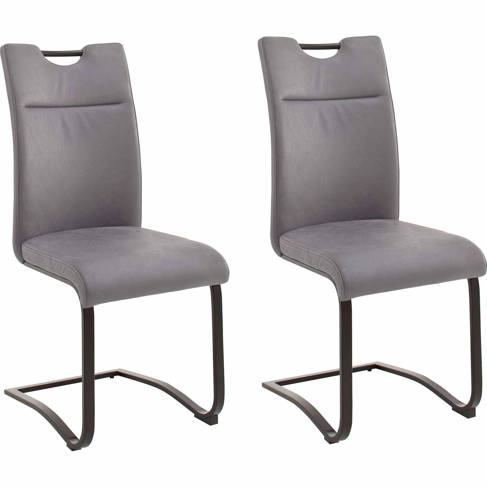 Set 2 scaune tapitate cu piele si picioare metalice, Zagreb Gri / Negru, l45xA60xH102 cm