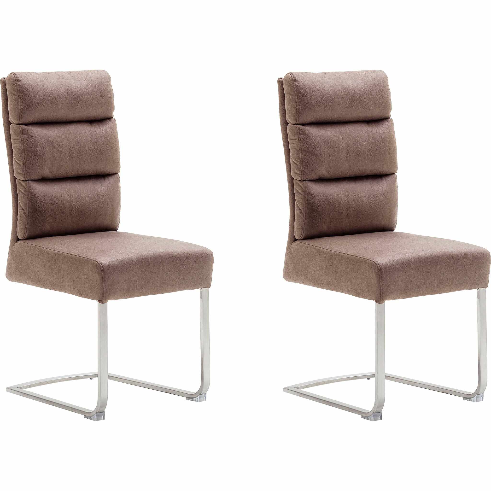 Set 2 scaune tapitate cu stofa si picioare metalice, Rochester Capuccino / Crom, l46xA64xH103 cm