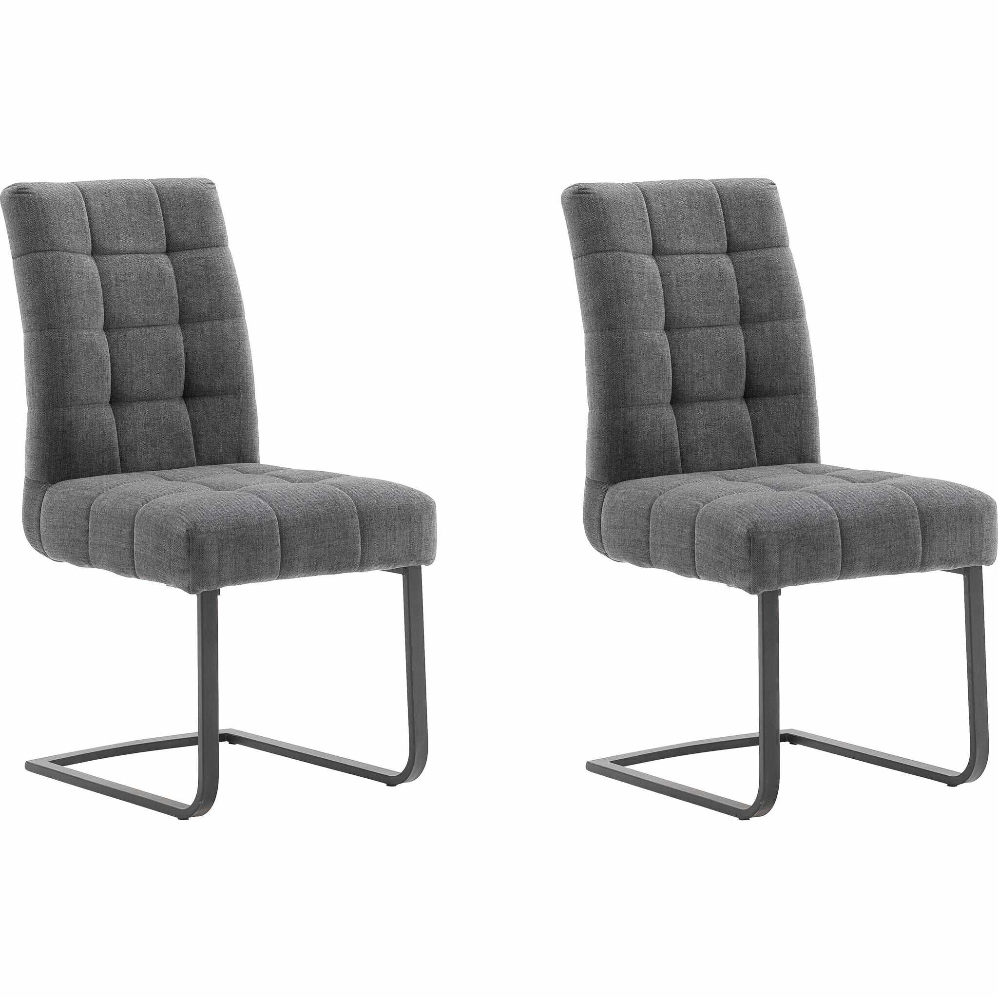 Set 2 scaune tapitate cu stofa si picioare metalice, Salta Gri inchis / Crom, l48xA64xH96 cm
