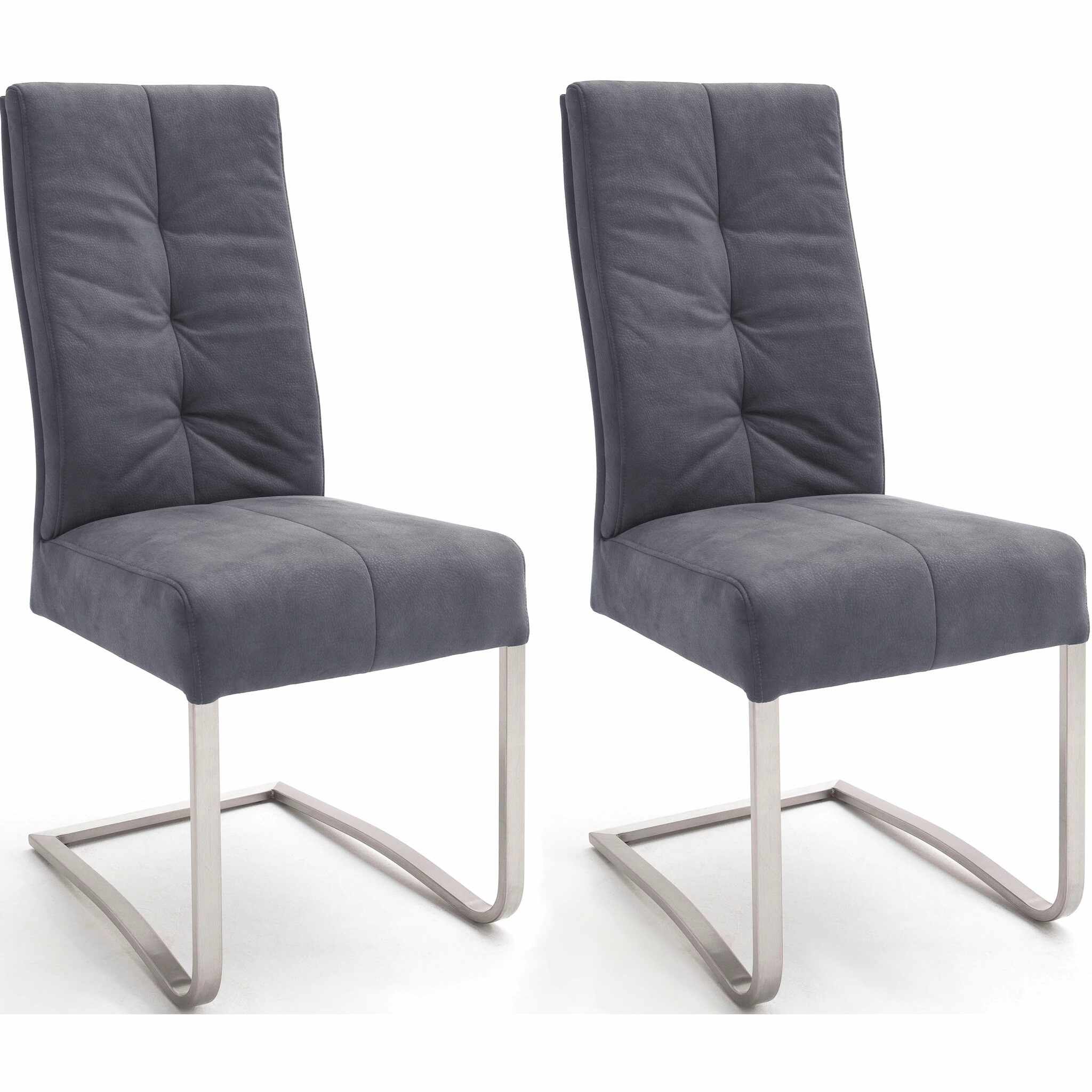 Set 2 scaune tapitate cu stofa si picioare metalice, Salva I Gri / Crom, l45xA63xH102 cm