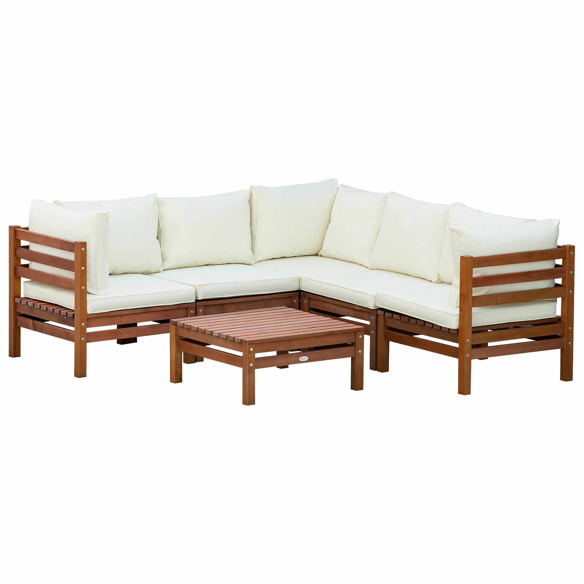 Outsunny Set de mobilier de gradina din 6 piese , seturi de canapele de colt conversationale din lemn pentru exterior, canapea cu 5 locuri | AOSOM RO