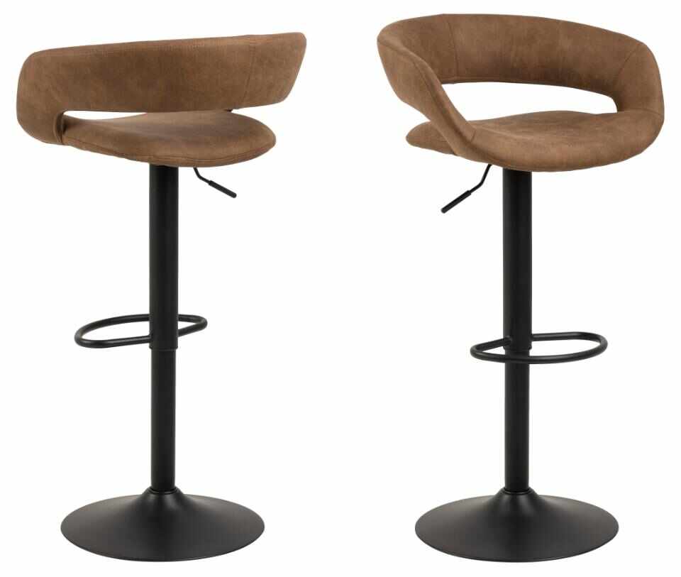 Set 2 scaune de bar rotative tapitate cu stofa si picior metalic, Grace Maro deschis / Negru, l54,5xA48,5xH104 cm
