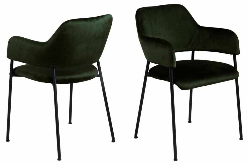 Set 2 scaune tapitate cu stofa si picioare metalice, Limana Velvet Verde / Negru, l54xA55xH82 cm