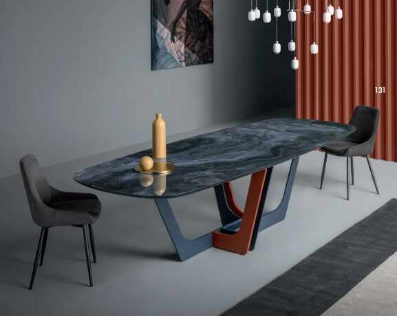 Masa din lemn si metal, Cosmopolitan Wave Glass Slime Blue, L250xl110xH75,7 cm