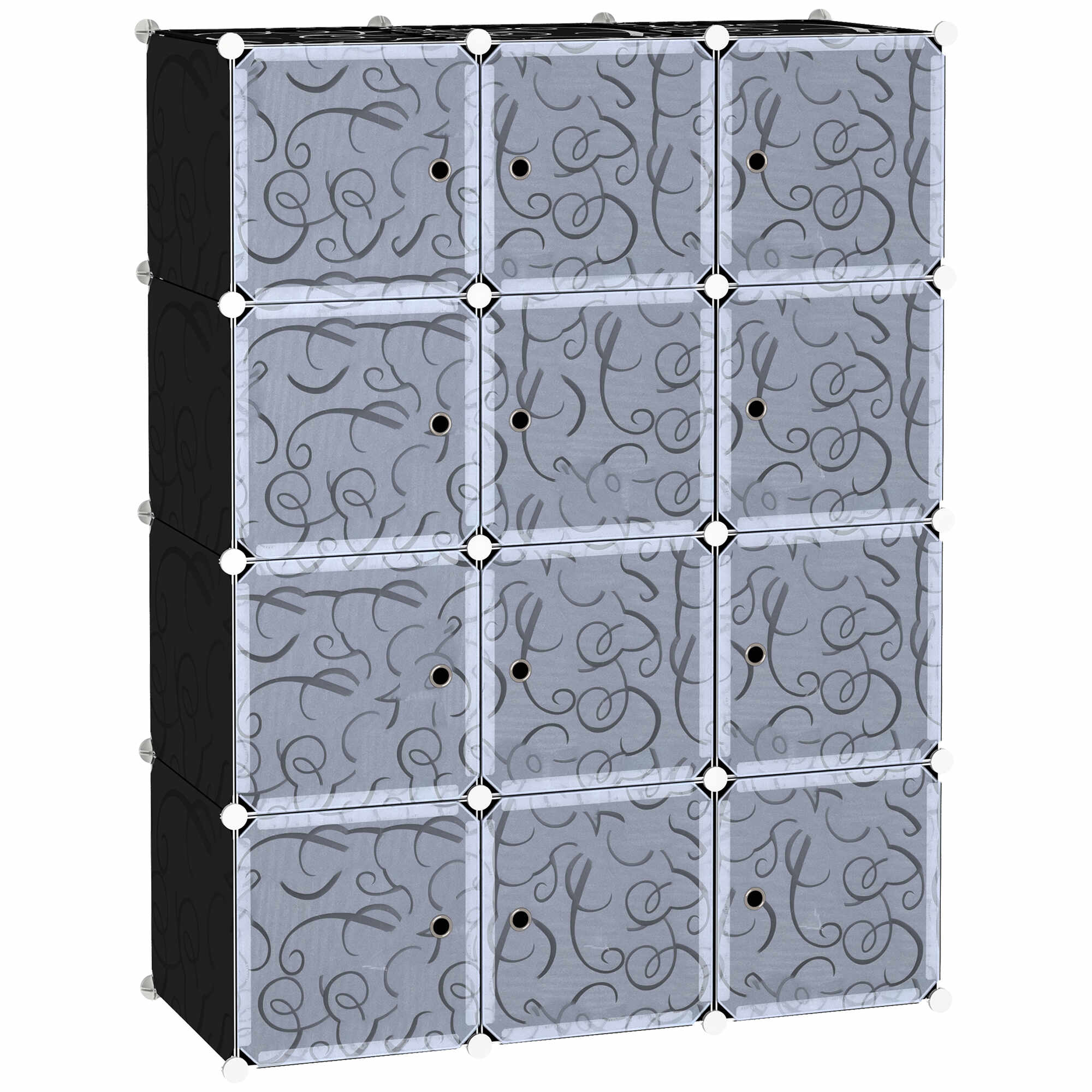 Homcom Dulap Haine Modular 12 Cuburi DIY in PP Alb si Negru 111x47x145cm