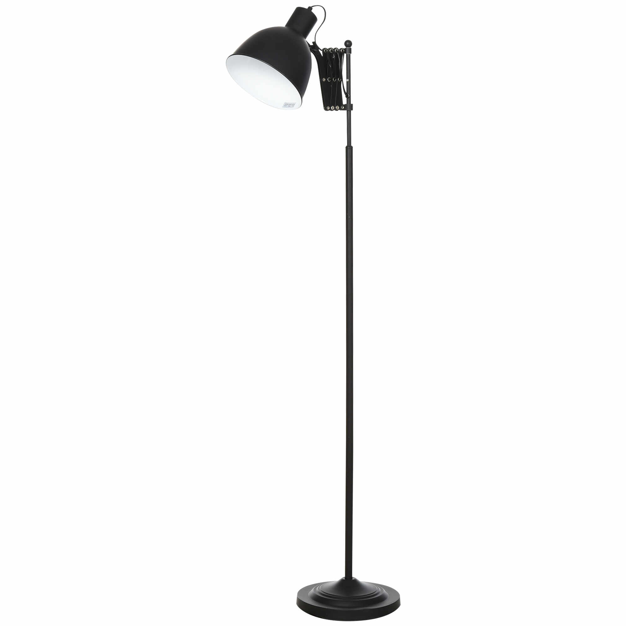 HOMCOM Lampa de podea de 140 cm cu Abajur si Brat Reglabil, baza rotunda, comutator cu pedala, metal, negru
