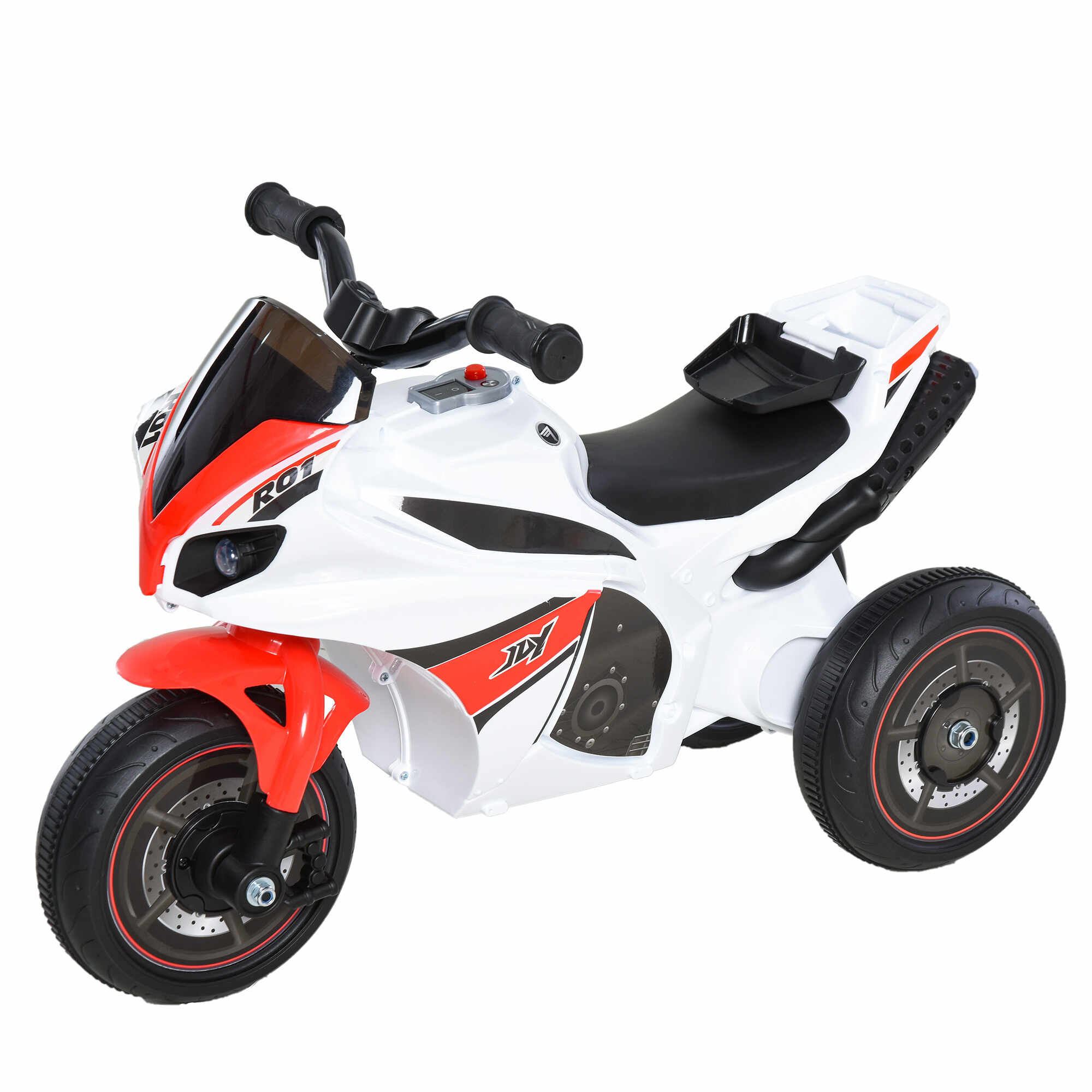 HOMCOM Motocicleta cu trei roti pentru copii 18-36 luni, cu muzica, far, fara pedale, din PP, metal, alb rosu