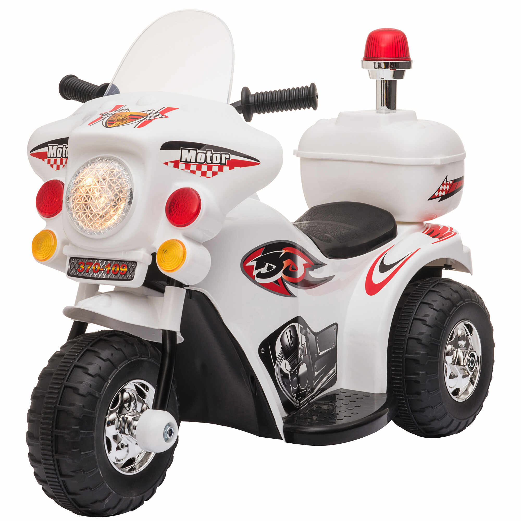 HOMCOM Motocicleta Electrica pentru copii 18-36 luni, baterie de 6V, cu lumini, muzica MP3 cutie din PP Otel, Alba