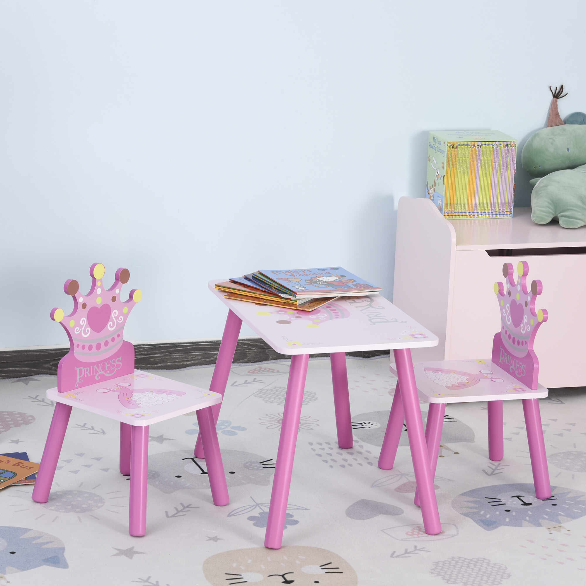 HomCom set masa si 2 scaune pentru copii 3-8 ani, roz | AOSOM RO