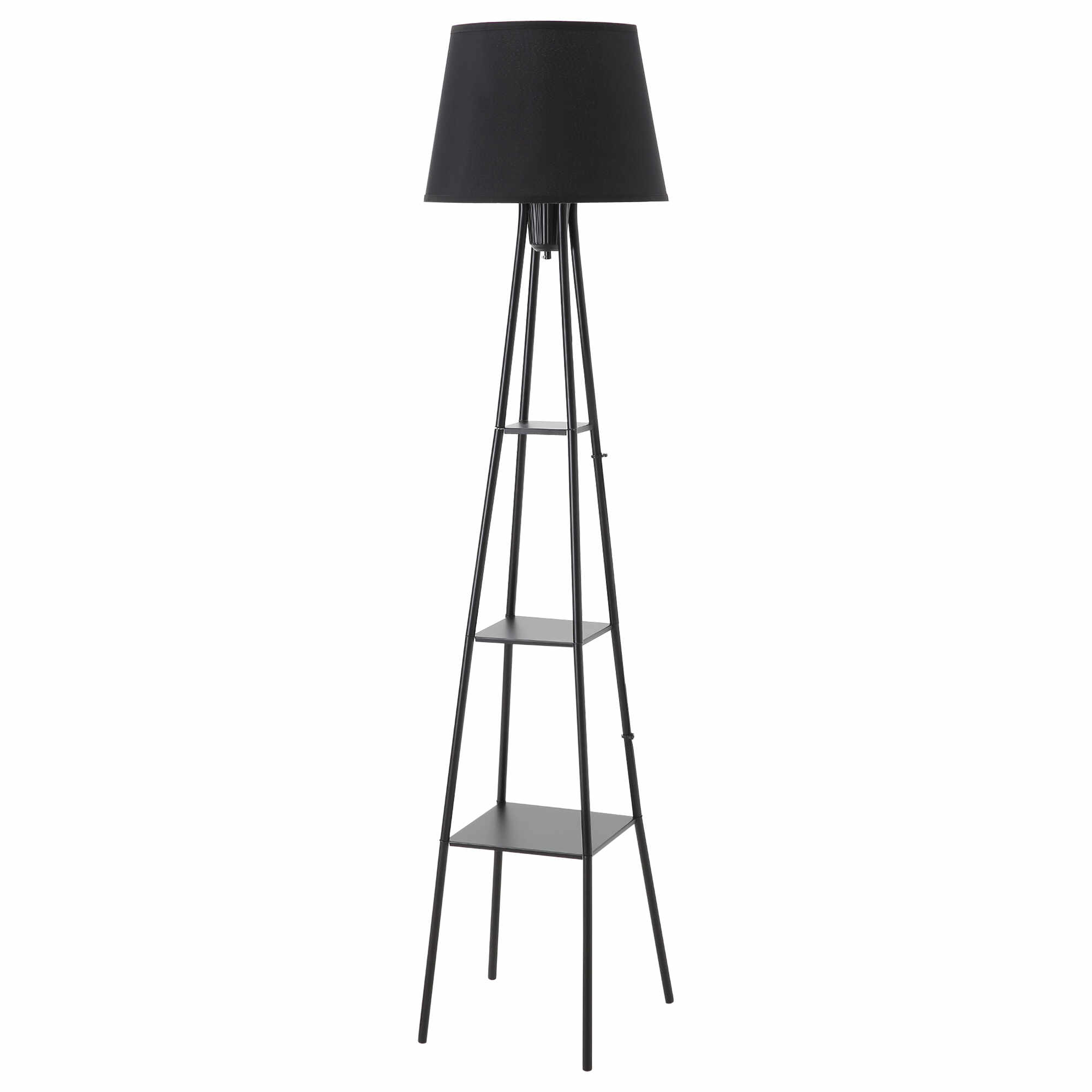 HOMCOM Lampa de Podea Design cu 3 Rafturi si Intrerupator cu Pedala, Dulie E27 si Structura din Metal, 35x35x173cm, Negru