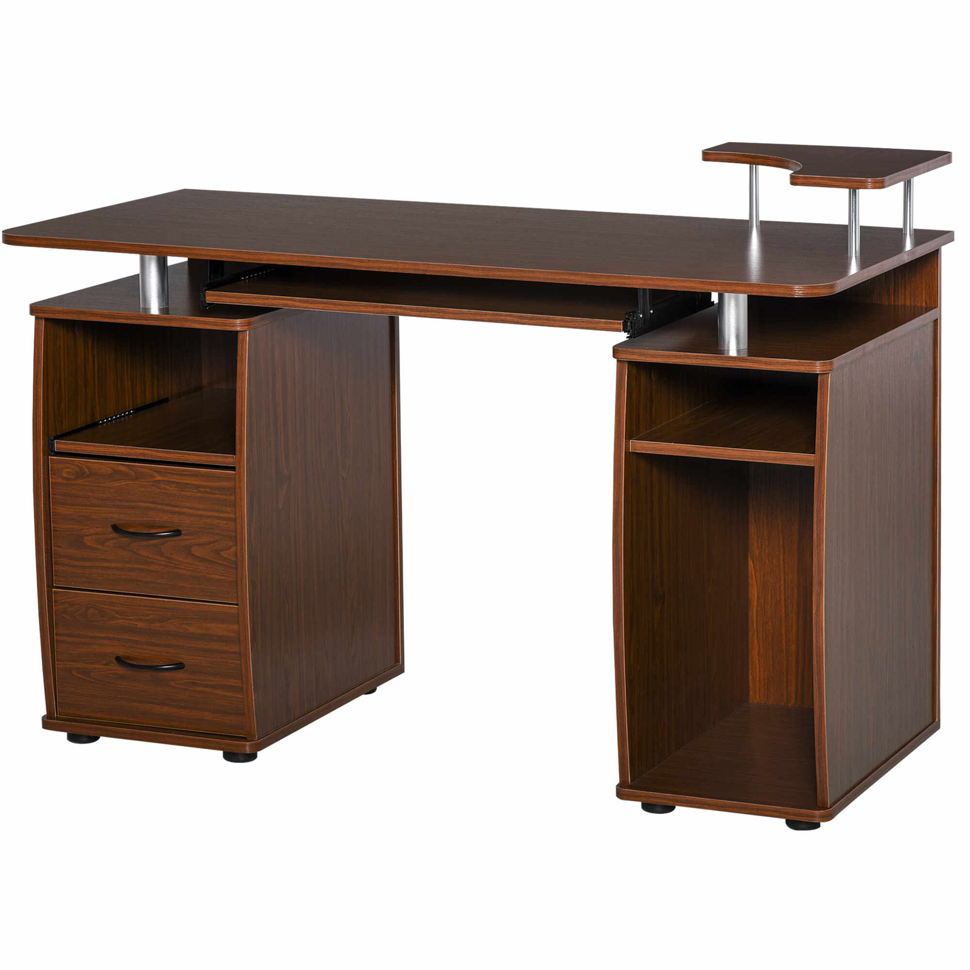 HOMCOM masa de birou moderna cu suport pentru computer din lemn cu sertare, polita extensibila si suport pentru tastatură, 120x55x85cm, Maro 