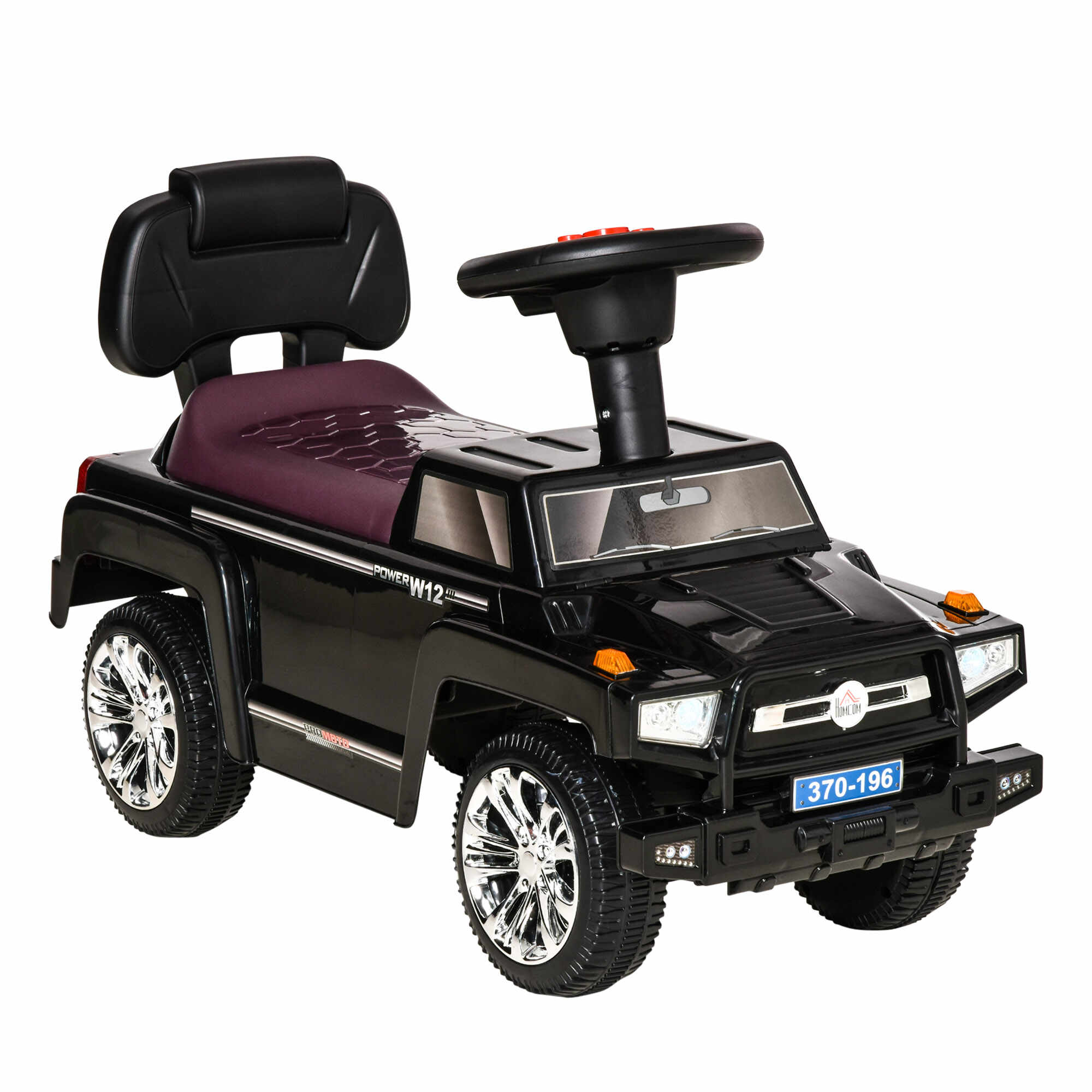 HomCom masina pentru copii, cu volan, 68x30.5x41.5 cm, negru | AOSOM RO