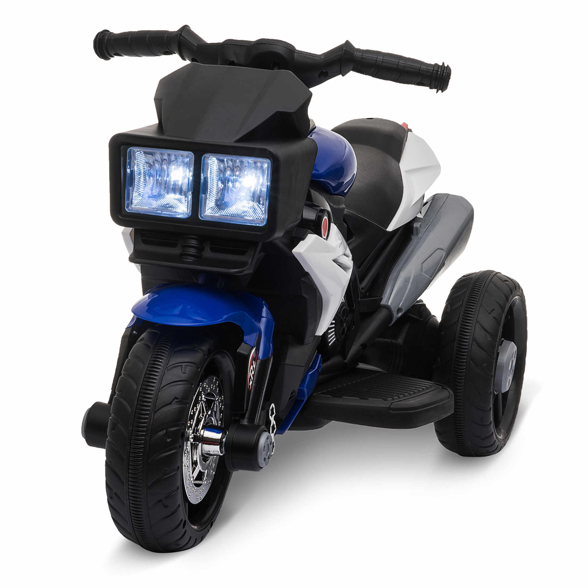 HOMCOM Motocicleta Electrica pentru Copii 3-6 ani (max. 25 kg) cu 3 Roti, Lumini si Sunete, Baterie 6V, Albastru inchis si Negru, 86x42x52cm