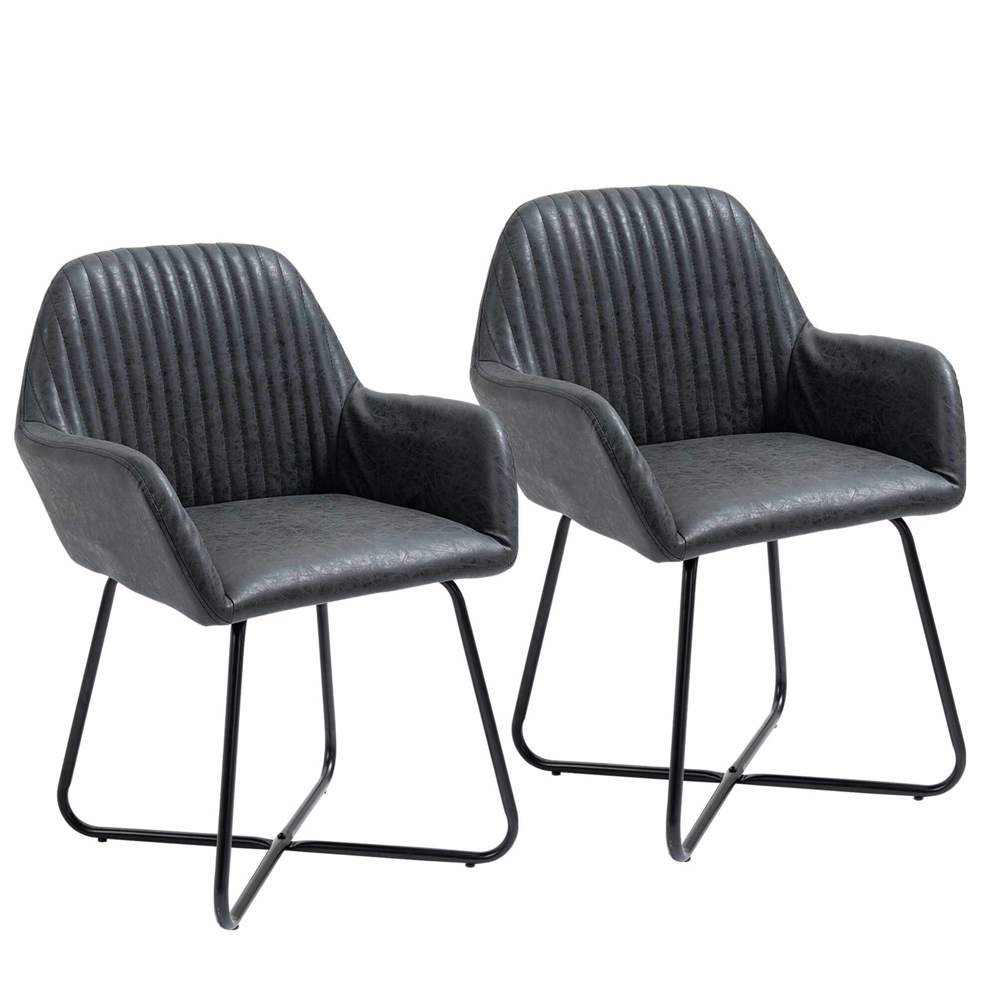 HomCom set scaune imitatie piele, 60x56.5x85cm negru | AOSOM RO