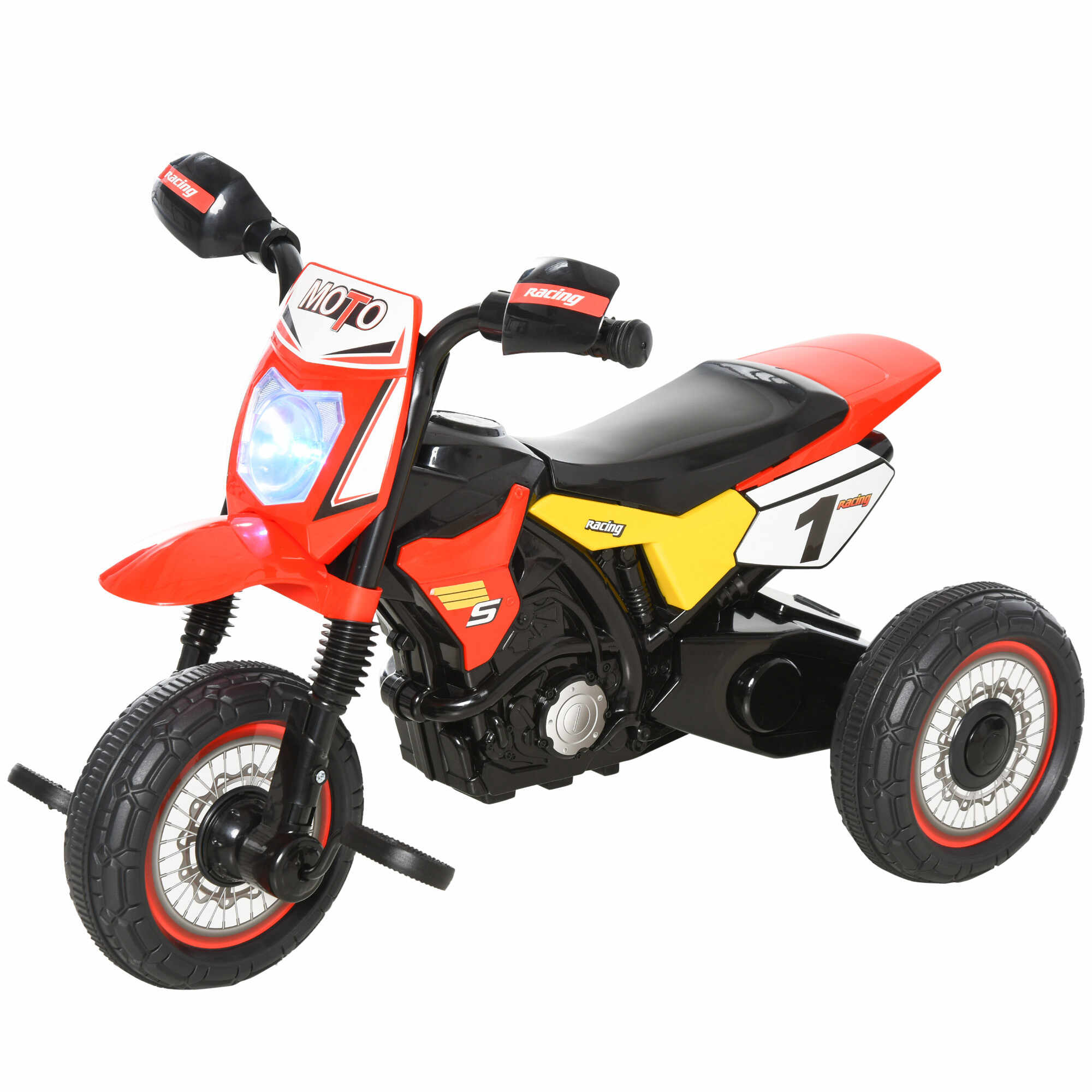 HOMCOM Tricicleta pentru Copii Stil Motocicleta cu Pedale cu Lumini si Sunete, 3 Roti Late, Varsta 18-36 Luni, 71x40x51cm, Rosu
