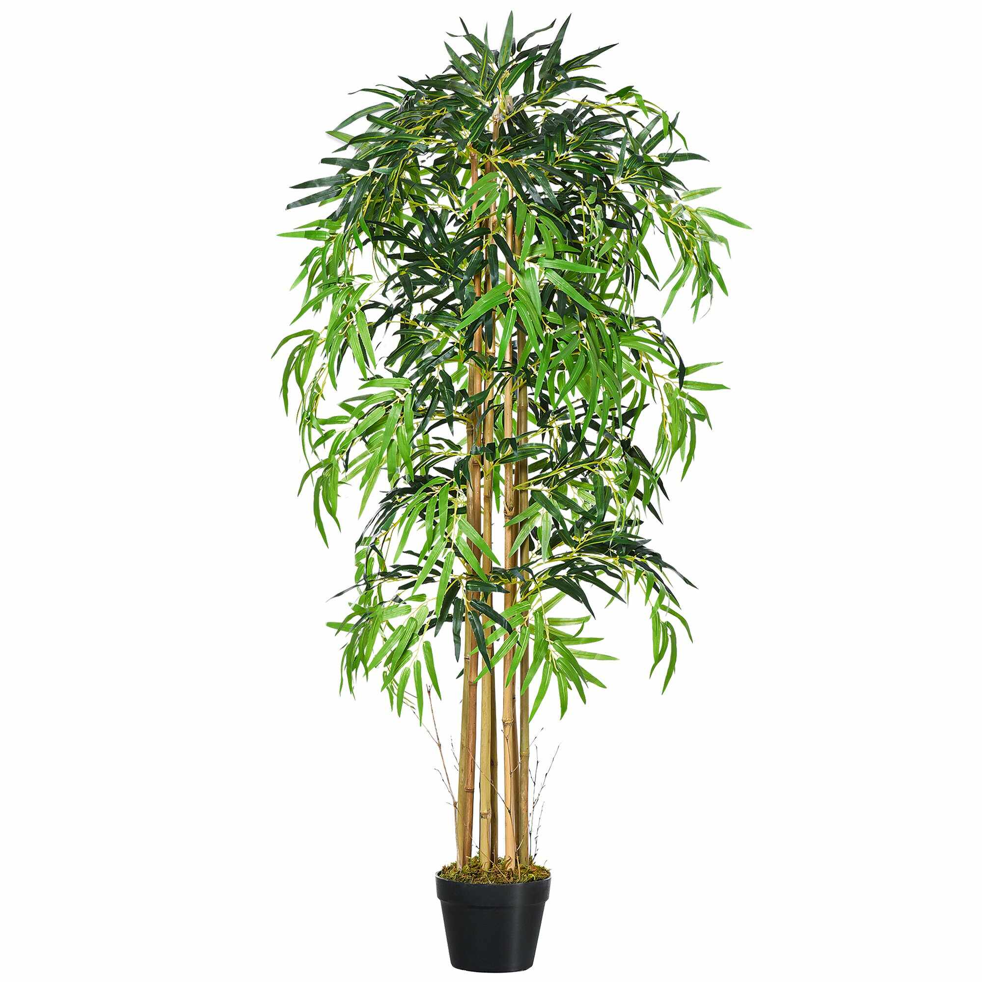 Outsunny Bambus Artificial Inaltime 150cm cu Ghiveci, Planta Artificiala Decor cu Efect Realist pentruCasa, Gradina, Birou, Verde