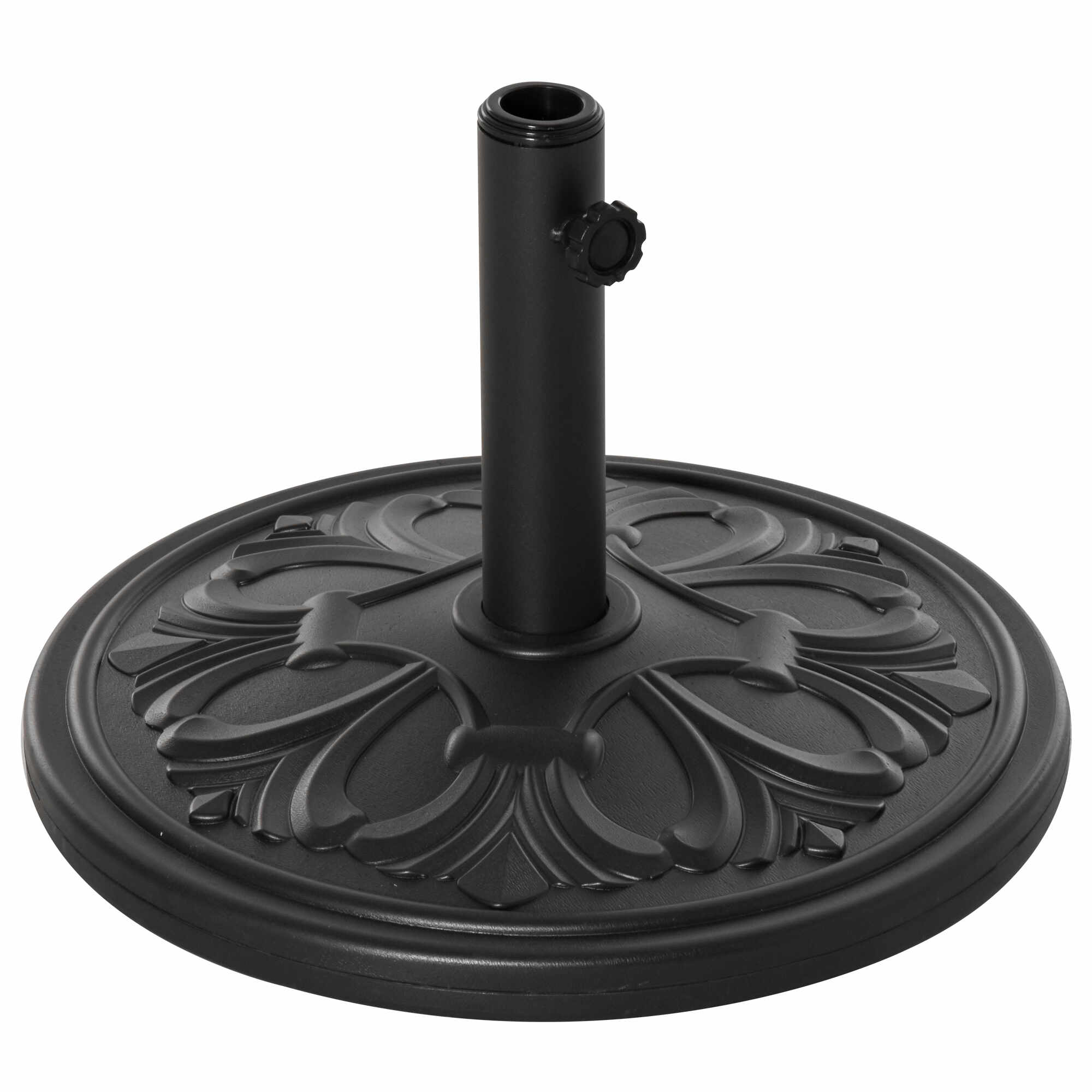 Outsunny Baza Rotunda pentru Umbrela de Soare din Plastic cu Design Floral, Bază de 13 kg cu Suport pentru Stalpi de 35-38-48 mm, Negru