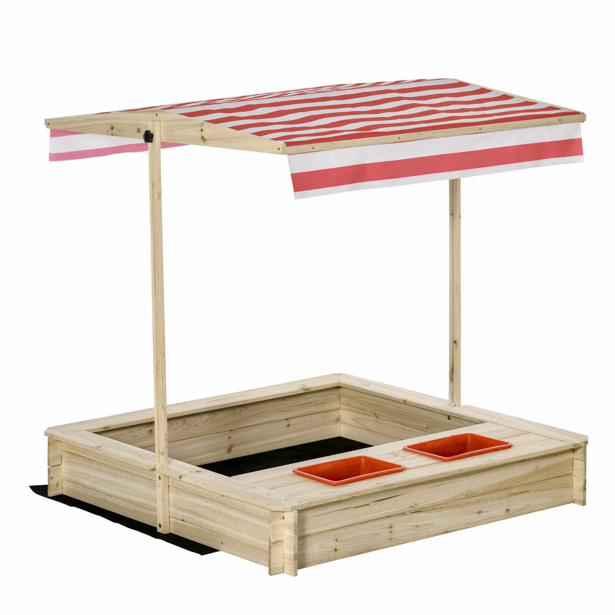Outsunny Loc de joaca cu nisip pentru copii 3-8 ani din lemn cu acoperis reglabil si scaune, joc pentru gradina cu 2 compartimente