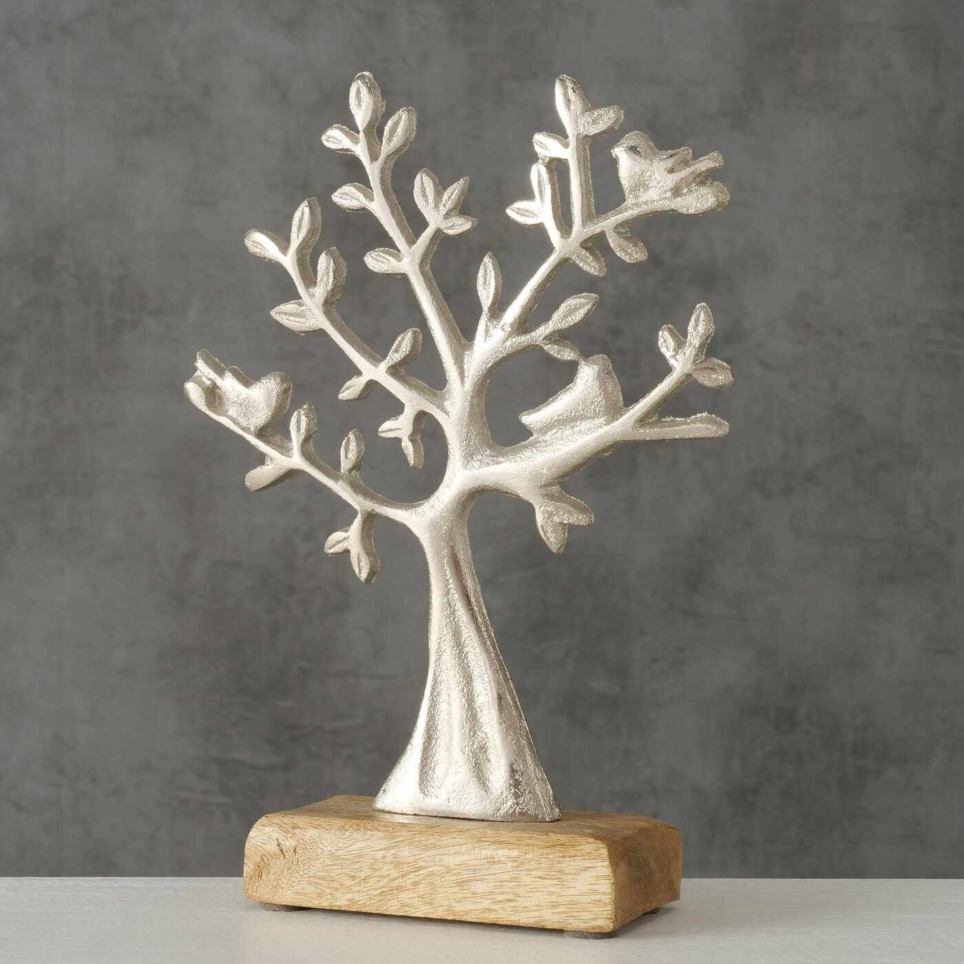 Decoratiune din metal si lemn, Treeta Argintiu / Natural, L15xl5xH22 cm