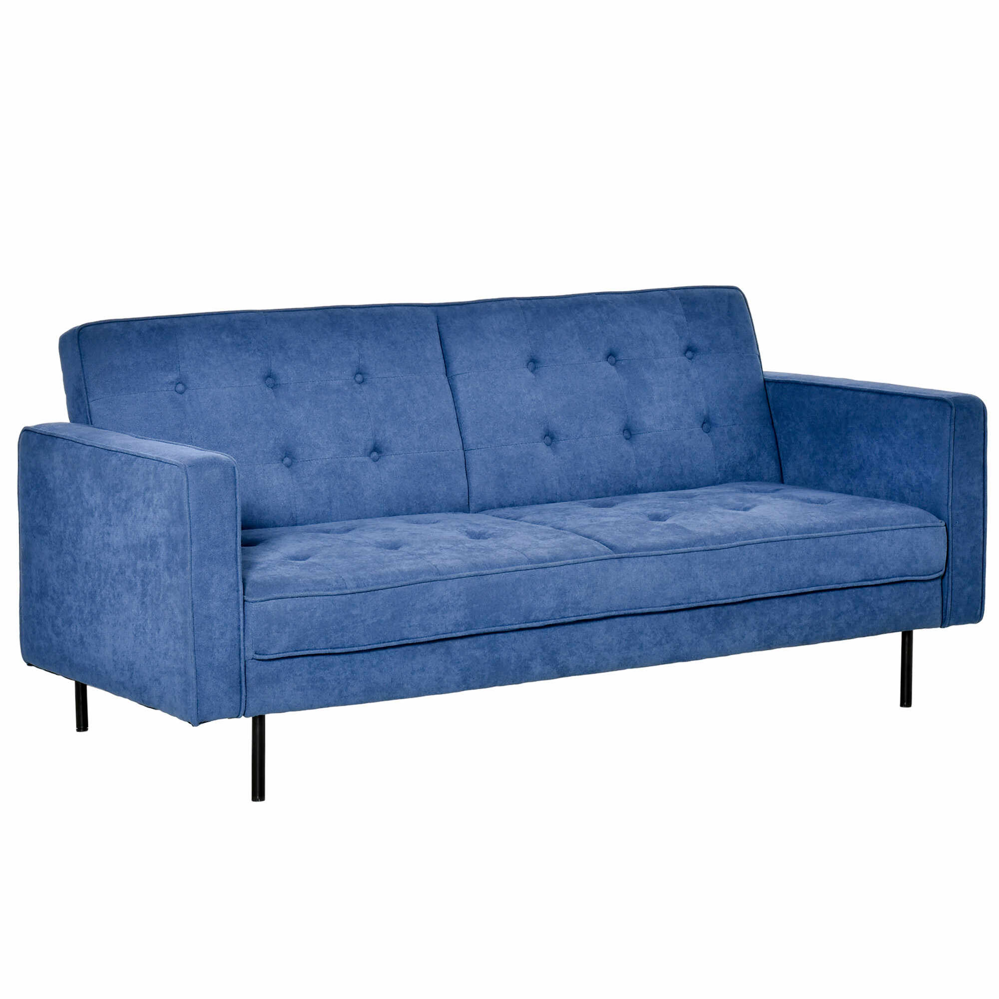 HOMCOM Canapea pat din material textil si picioare din metal, canapea cu 3 locuri cu spatar reglabil pe 3 niveluri, albastru
